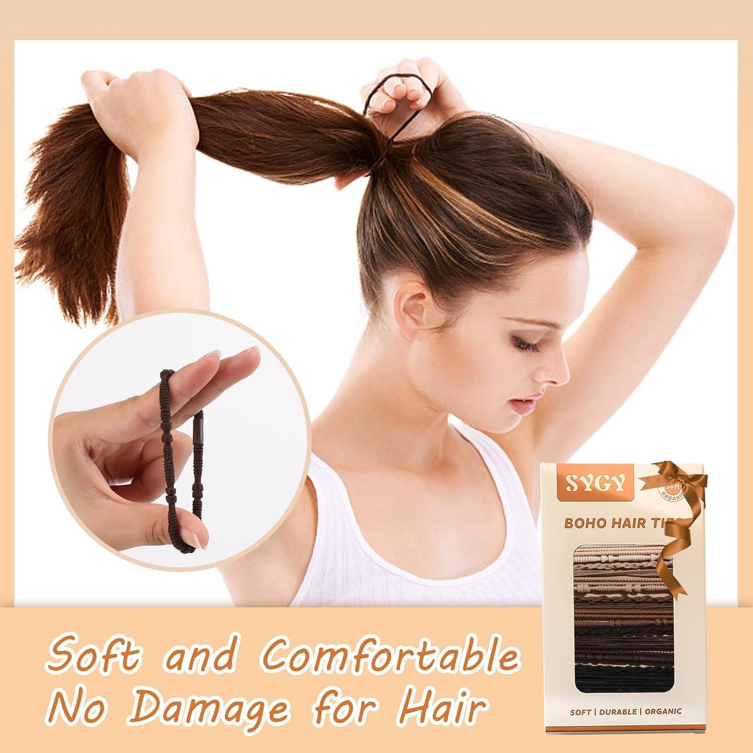 20 Lazos para el Cabello Boho SYGY - 6 cm, Sin Daño, Marrón