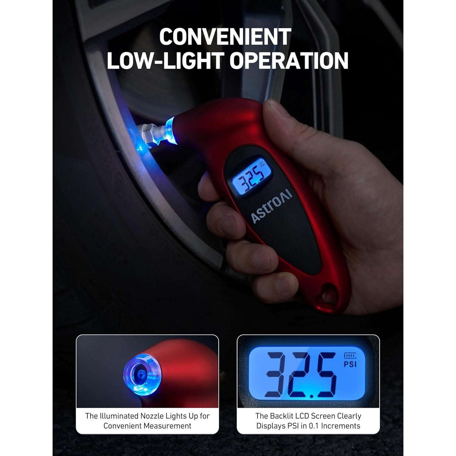 Medidor de Presión de Neumáticos Digital AstroAI 0-10 Bar, Rojo