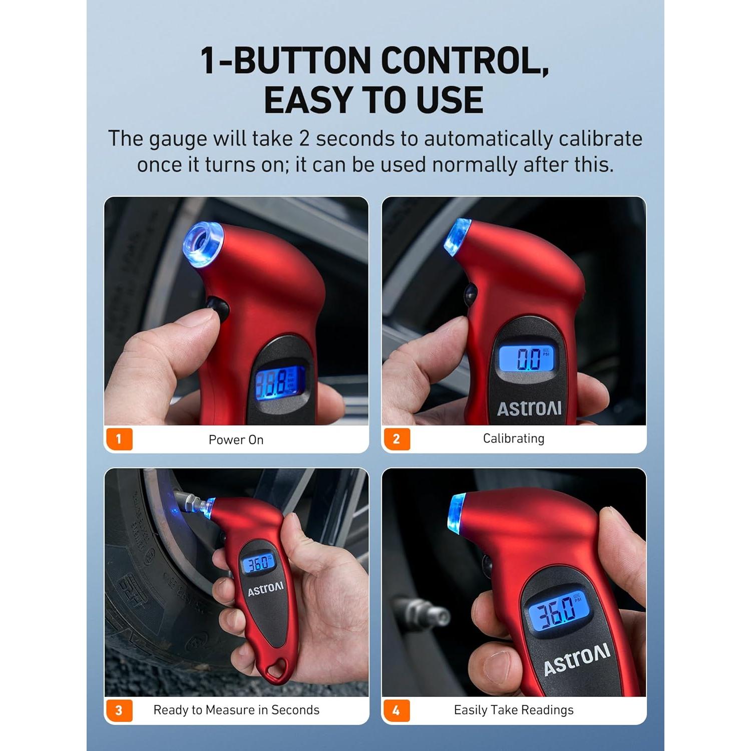 Medidor de Presión de Neumáticos Digital AstroAI 0-10 Bar, Rojo