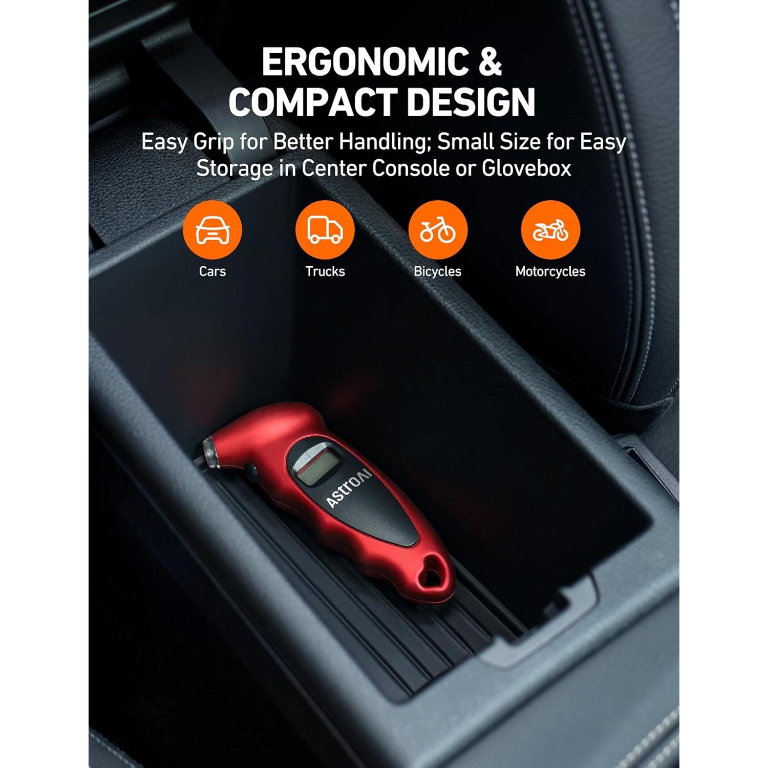 Medidor de Presión de Neumáticos Digital AstroAI 0-10 Bar, Rojo