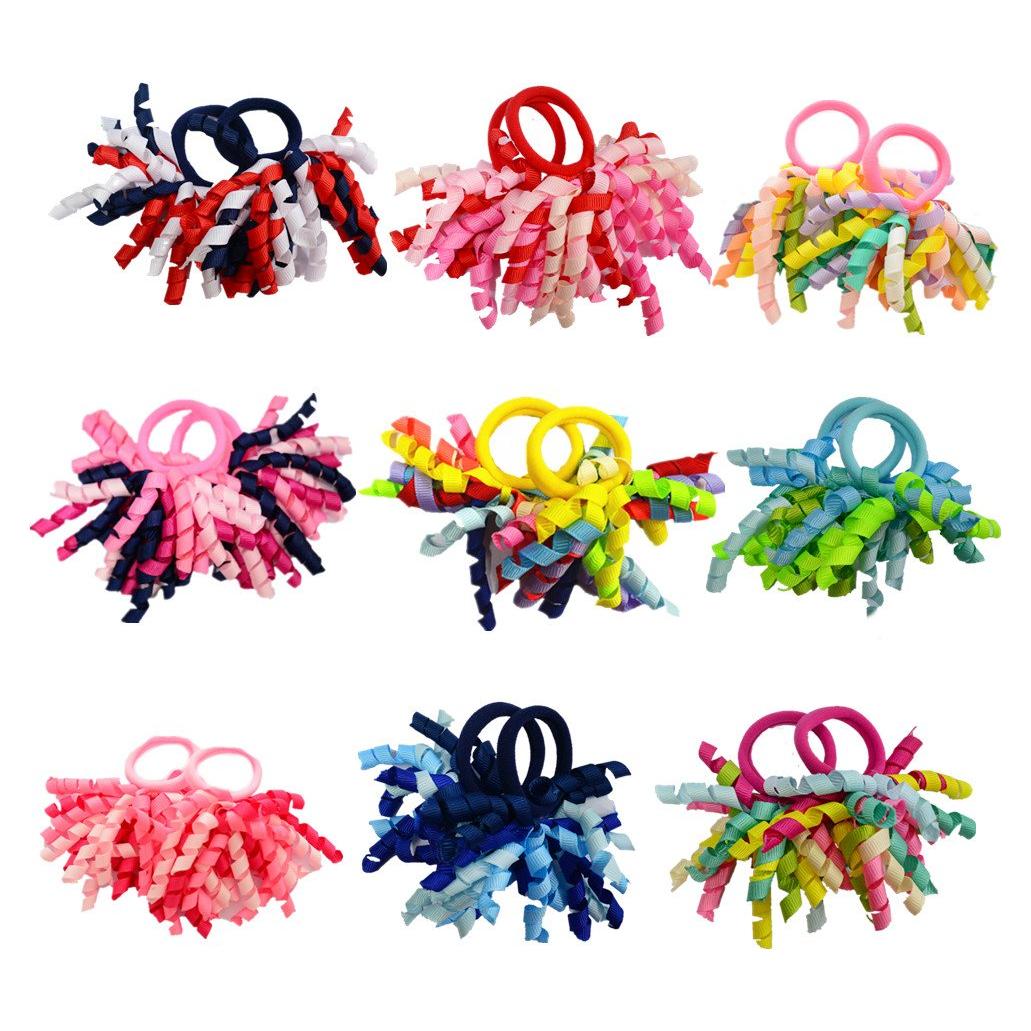 Pack of 18 Mix Color Boutique Girls' Curly Korker Bow Hair Ties