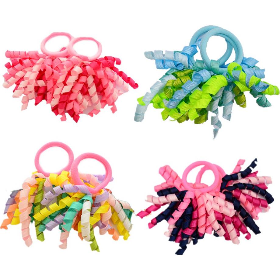 Pack of 18 Mix Color Boutique Girls' Curly Korker Bow Hair Ties