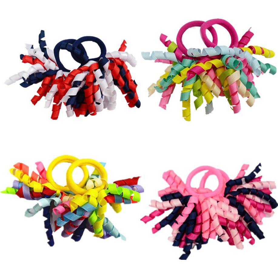 Pack of 18 Mix Color Boutique Girls' Curly Korker Bow Hair Ties