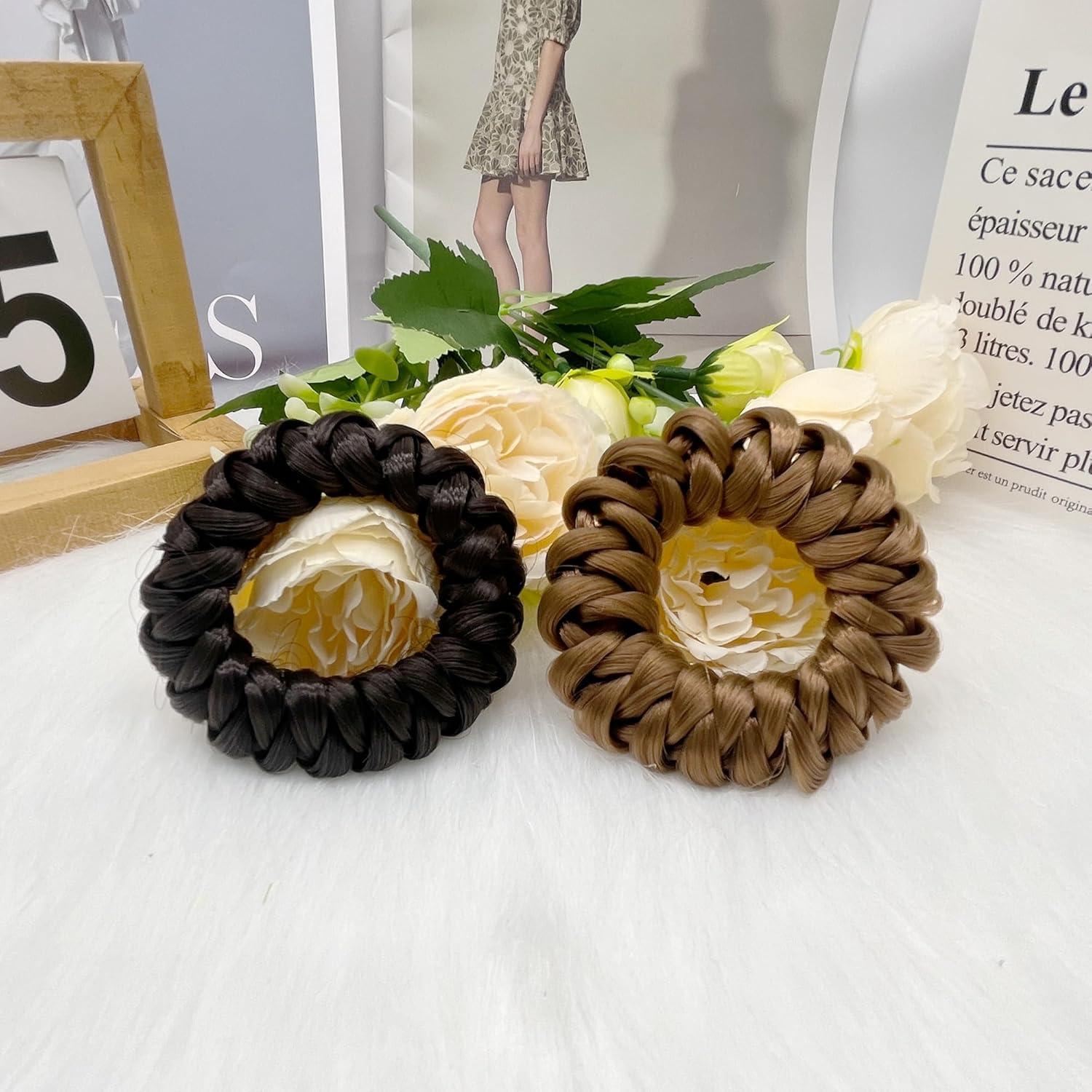 Gomas de Pelo Trenzadas Denlydom - Coletas Imitación Marrón