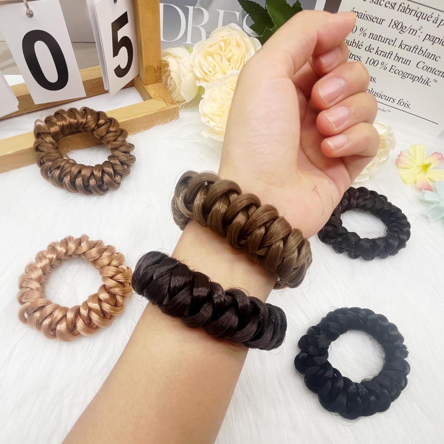 Gomas de Pelo Trenzadas Denlydom - Coletas Imitación Marrón