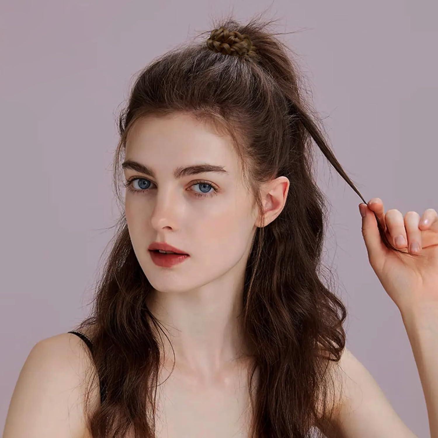 Gomas de Pelo Trenzadas Denlydom - Coletas Imitación Marrón