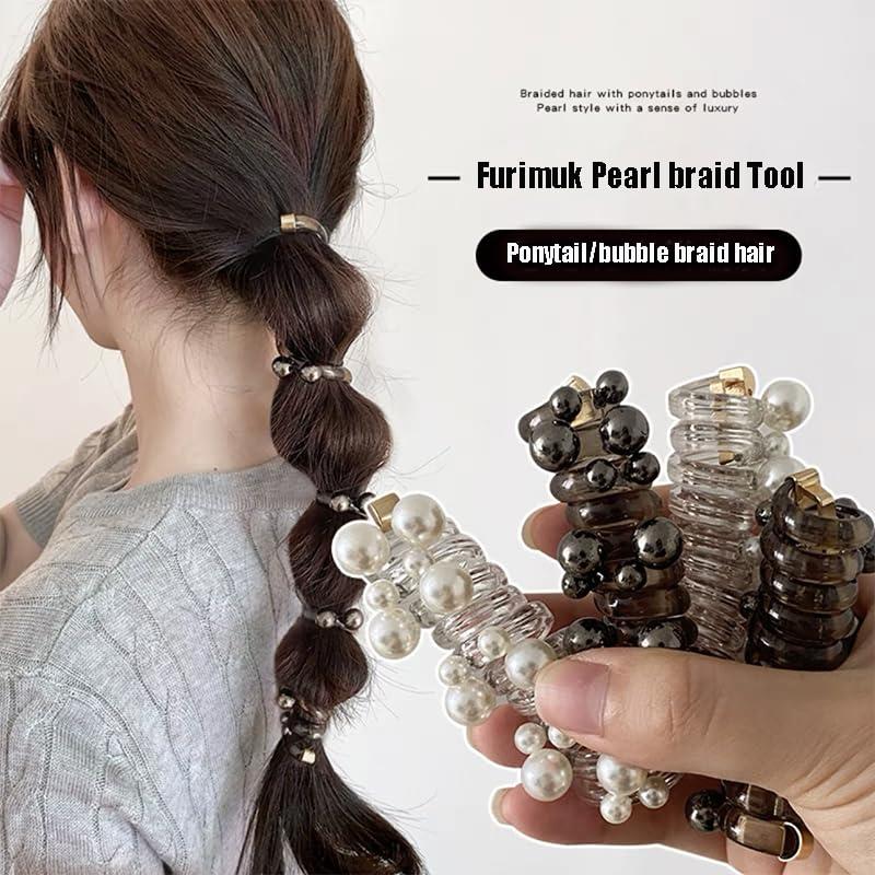 Lazos de Teléfono Trenzados Furimuk - 6 Piezas con Perlas