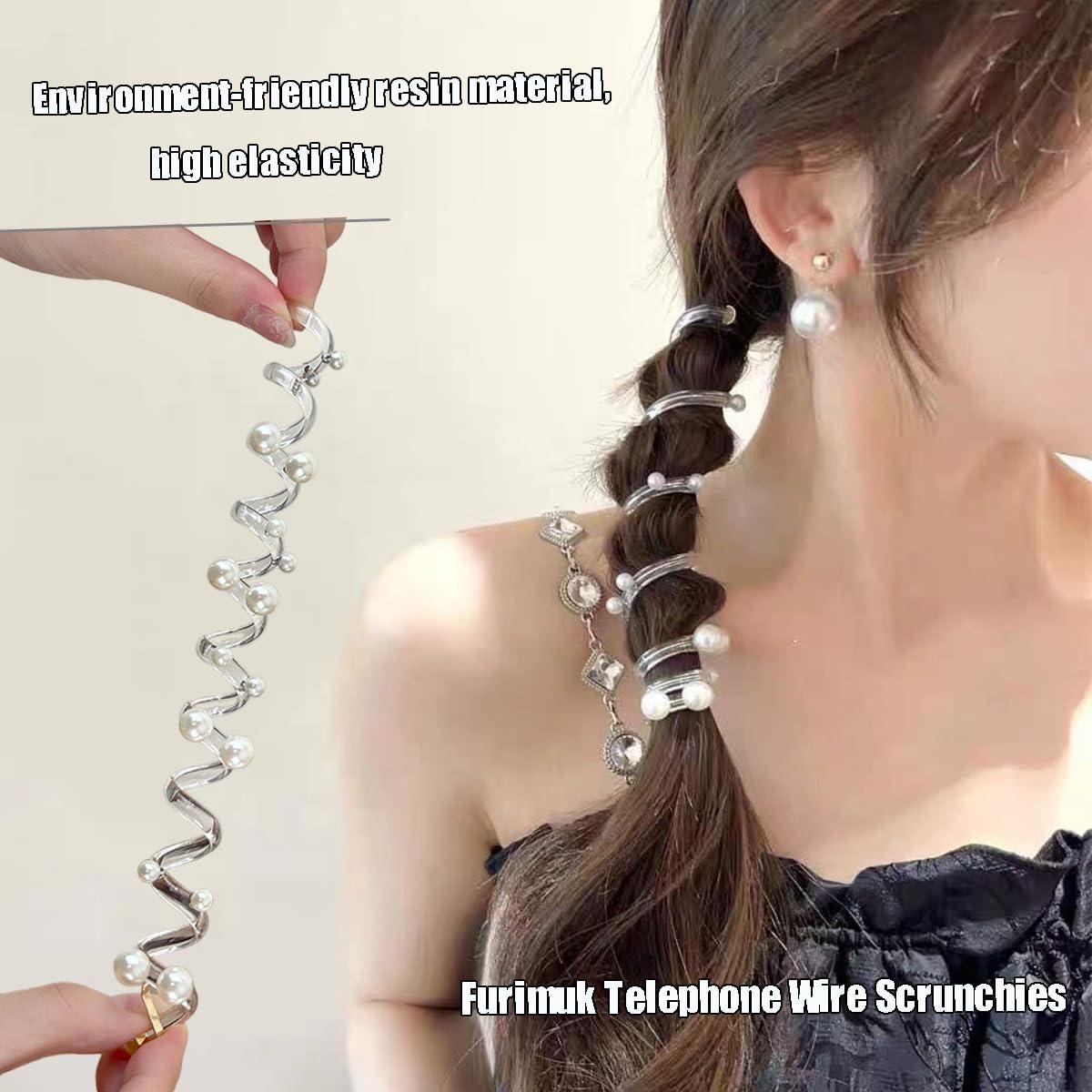 Lazos de Teléfono Trenzados Furimuk - 6 Piezas con Perlas