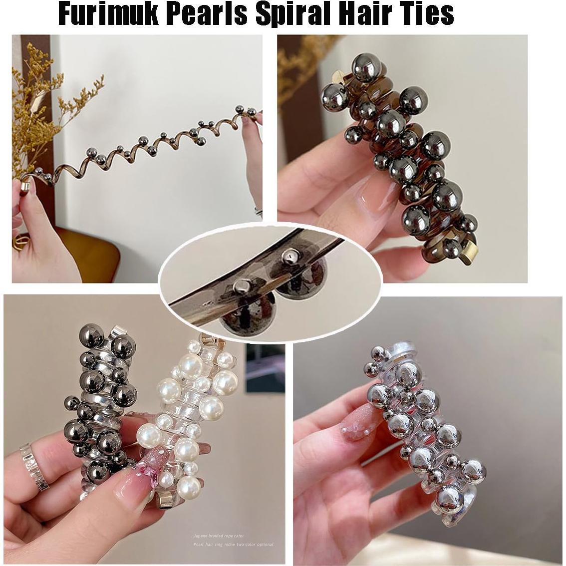 Lazos de Teléfono Trenzados Furimuk - 6 Piezas con Perlas