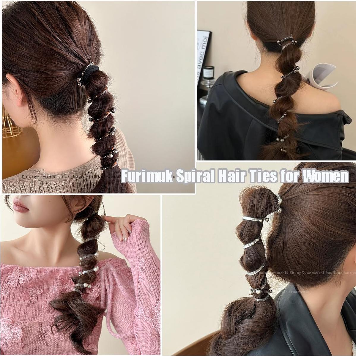 Lazos de Teléfono Trenzados Furimuk - 6 Piezas con Perlas