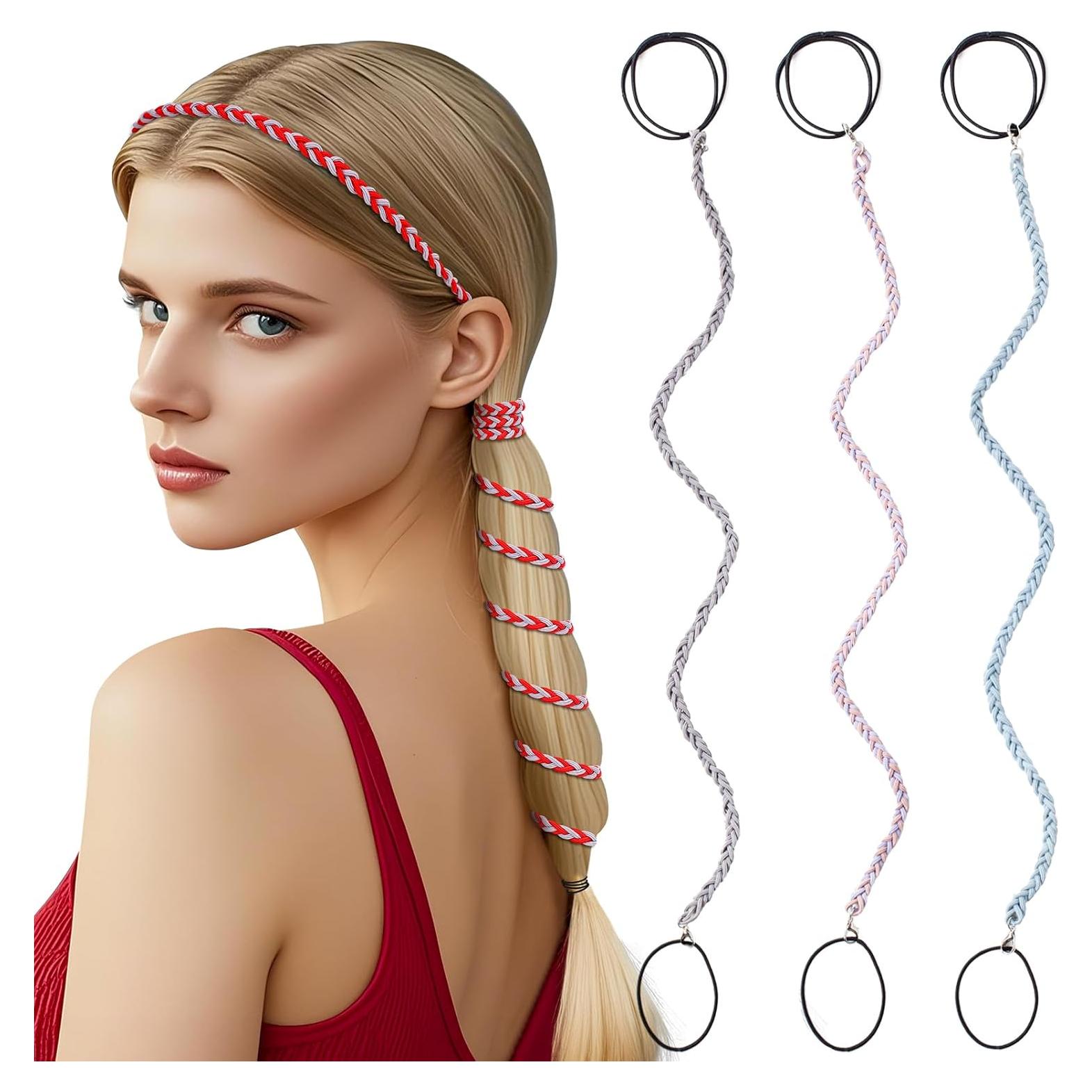 3 Sujetadores de Coleta Trenzados Elásticos Woertru 64cm Coloridos