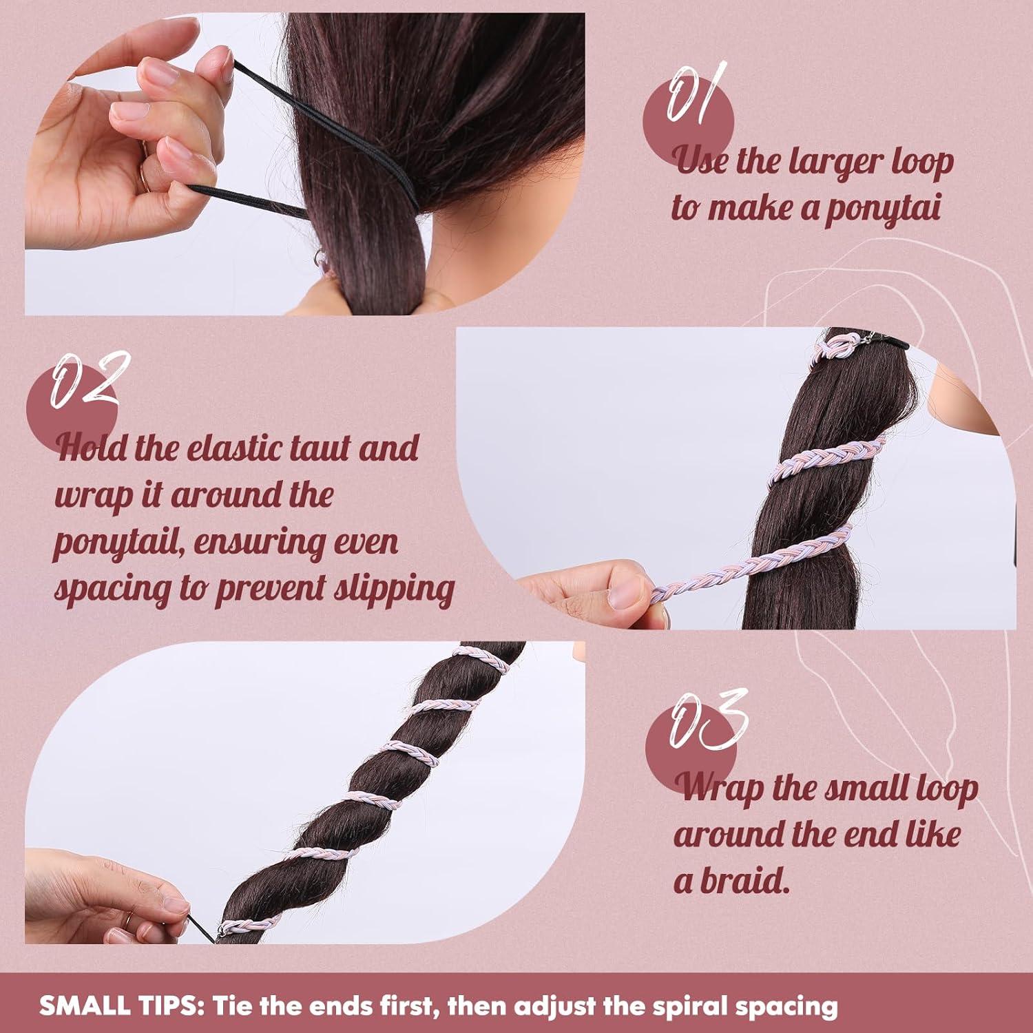 3 Sujetadores de Coleta Trenzados Elásticos Woertru 64cm Coloridos