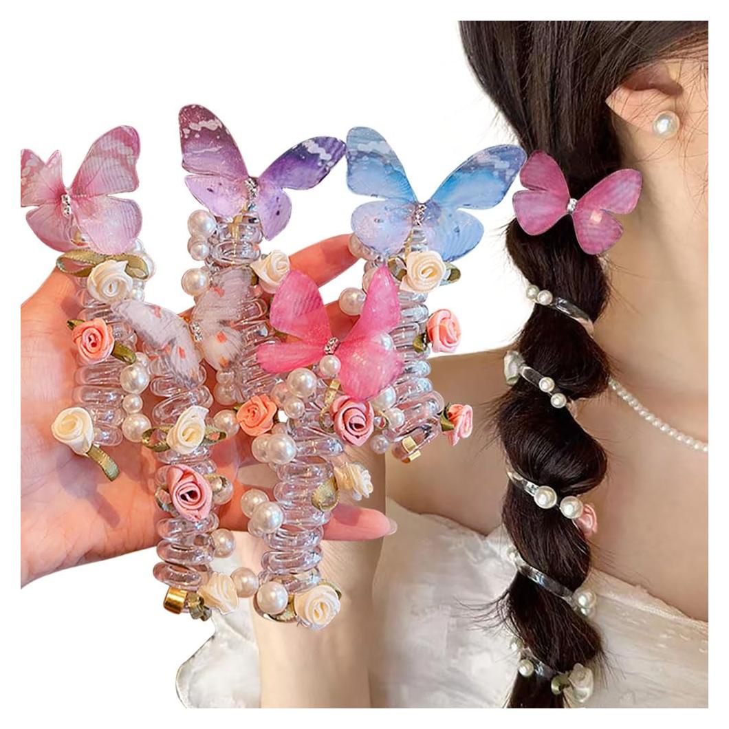 5 Lazos de Cabello Espirales Qojai con Flores y Mariposas