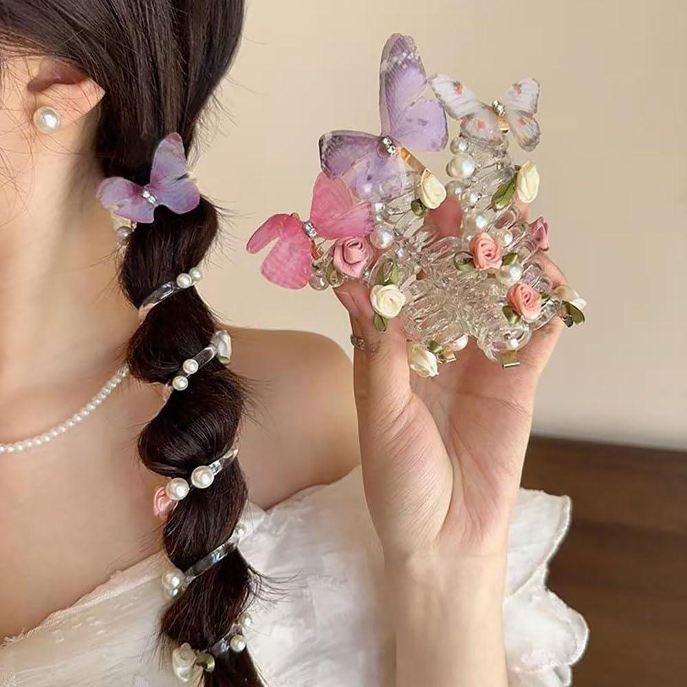 5 Lazos de Cabello Espirales Qojai con Flores y Mariposas