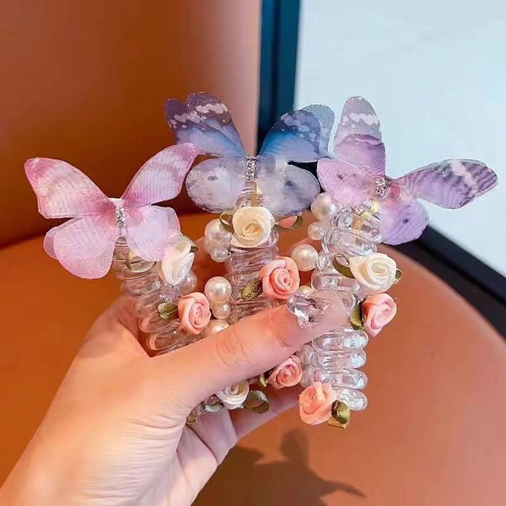 5 Lazos de Cabello Espirales Qojai con Flores y Mariposas
