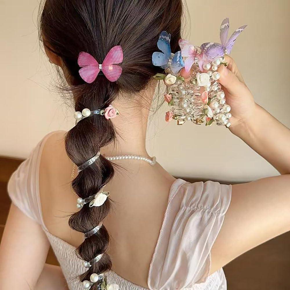 5 Lazos de Cabello Espirales Qojai con Flores y Mariposas