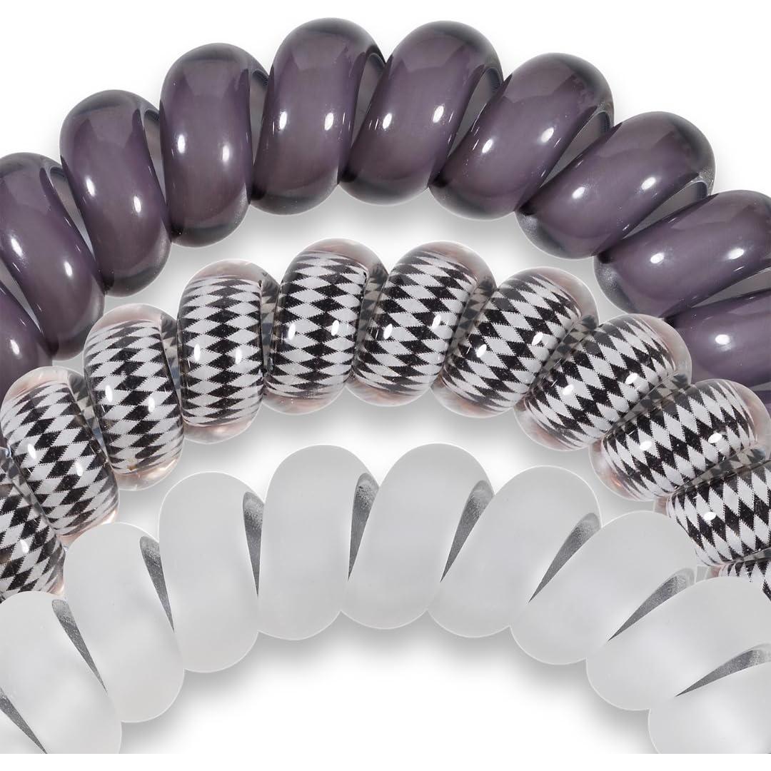 TELETIES Coils de Cabello Espiral Grandes Llamas Plateadas - Paquete de 3