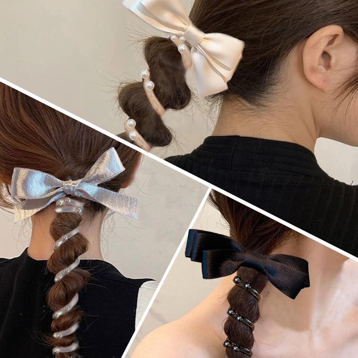 3 Lazos Trenzados de Caucho Hsheng para Cabello - Negro, Blanco, Plata