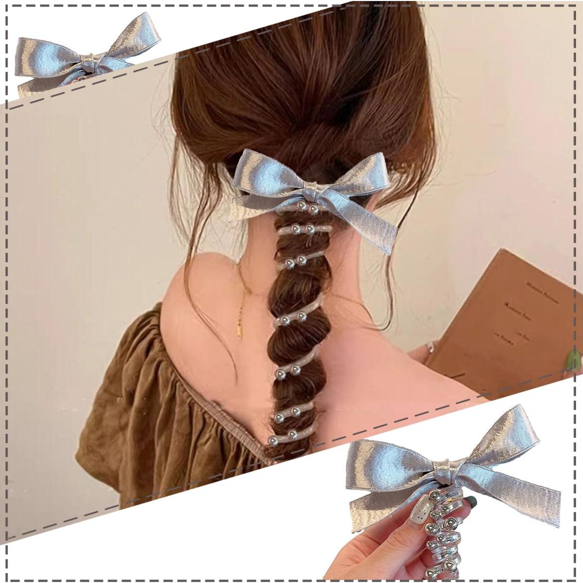 3 Lazos Trenzados de Caucho Hsheng para Cabello - Negro, Blanco, Plata