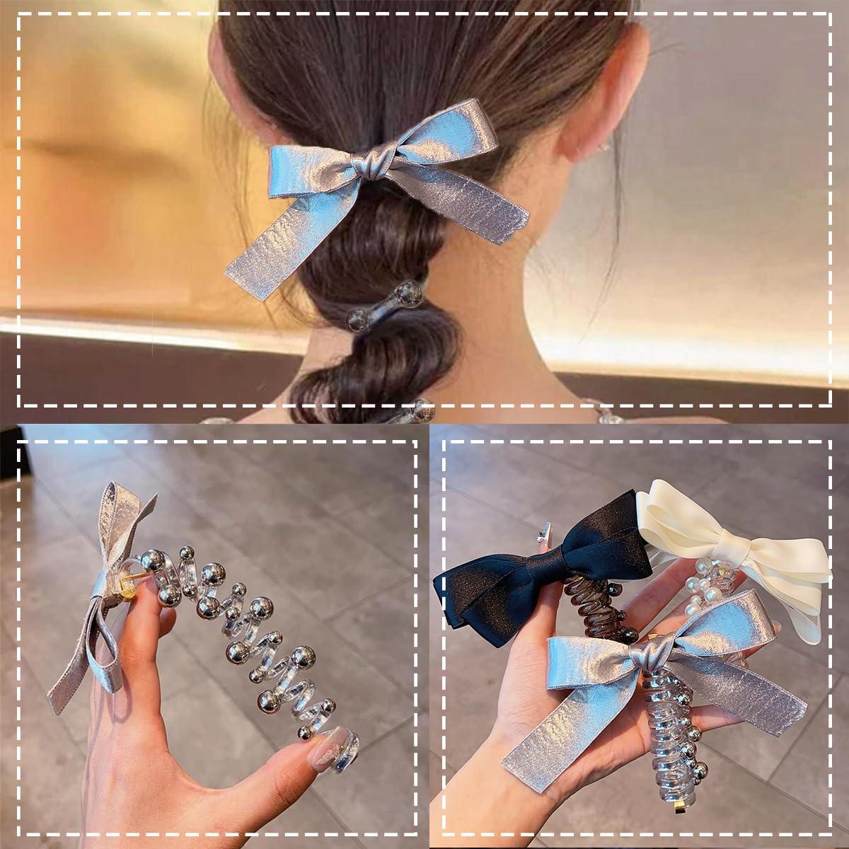 3 Lazos Trenzados de Caucho Hsheng para Cabello - Negro, Blanco, Plata