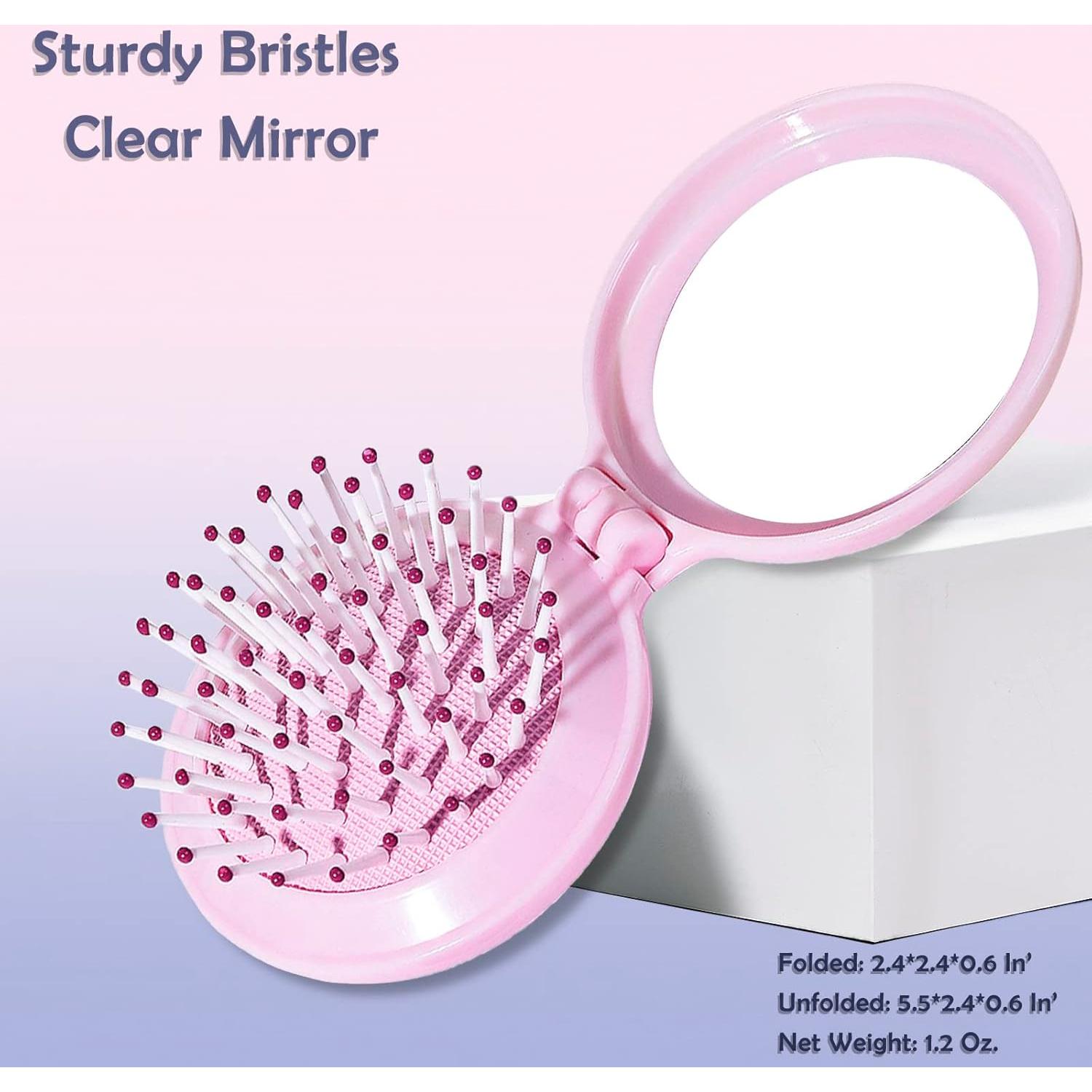 Mini Cepillo de Pelo Plegable con Espejo Trikeel Rosa 6.7cm