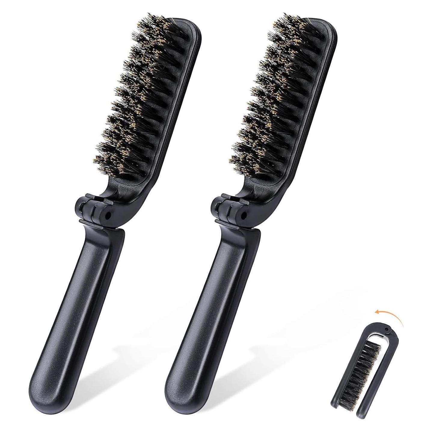 2 Piezas Cepillo de Pelo Plegable Hautllaif con Cerdas de Jabalí