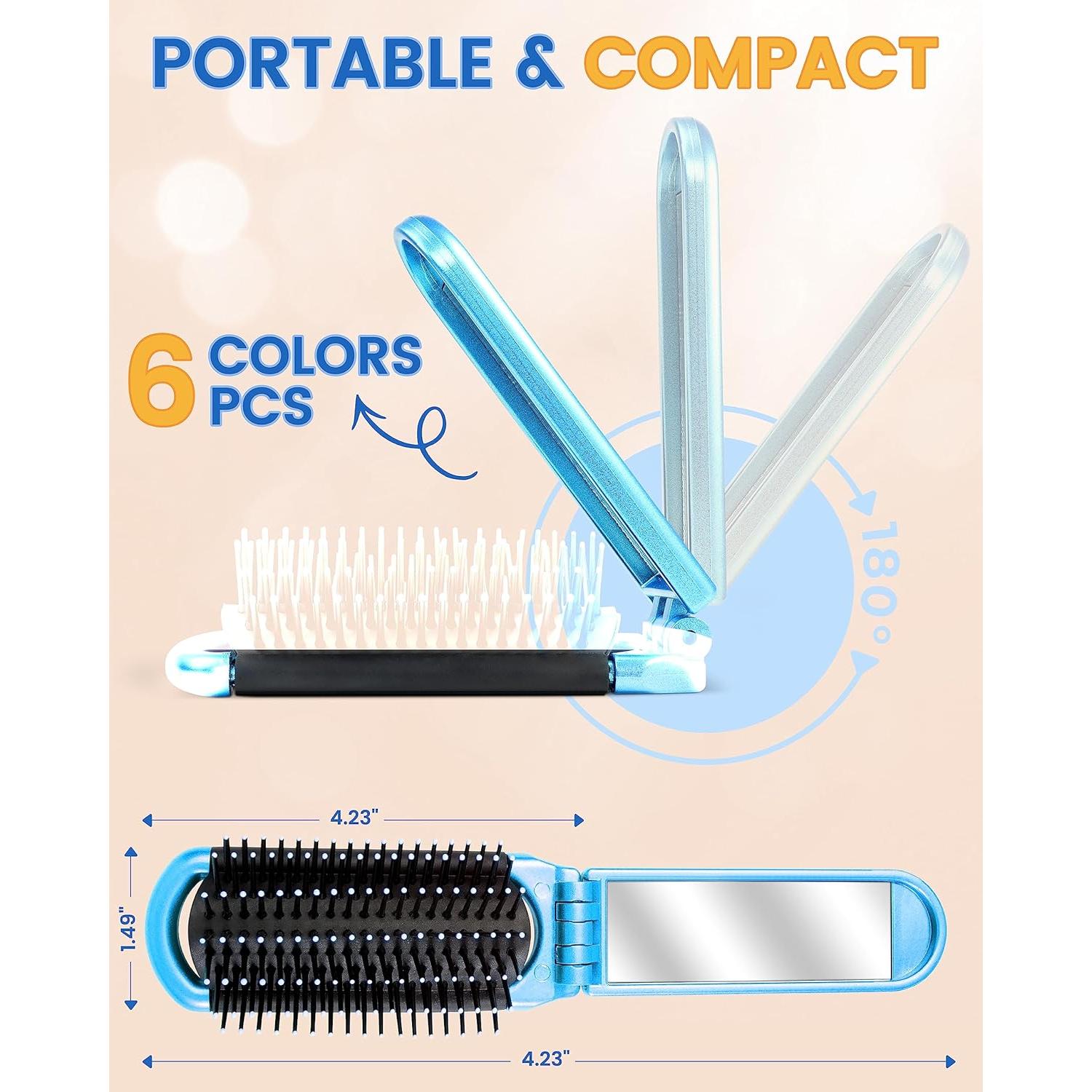 Juego de 6 Cepillos de Pelo Plegables con Espejo MoHern