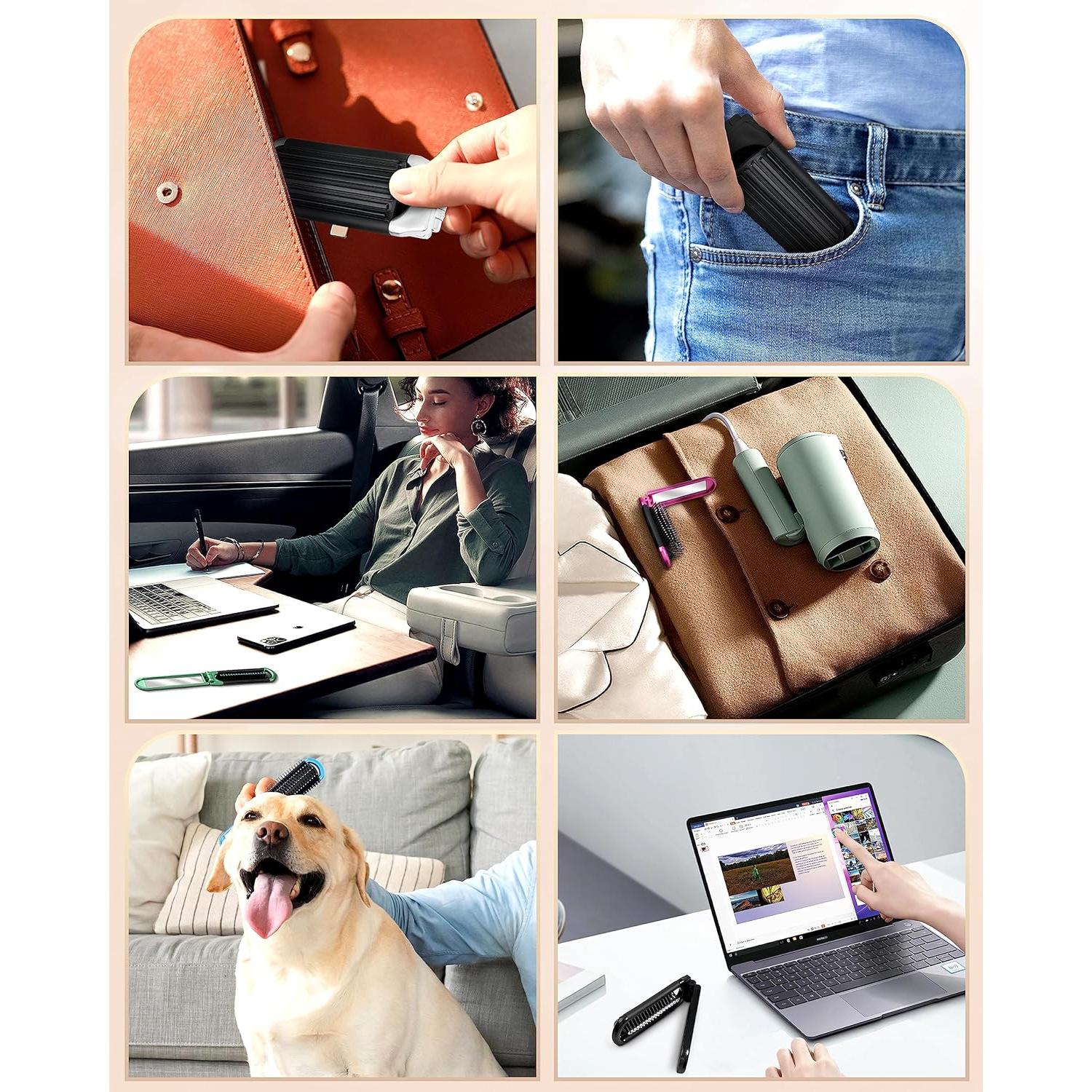 Juego de 6 Cepillos de Pelo Plegables con Espejo MoHern