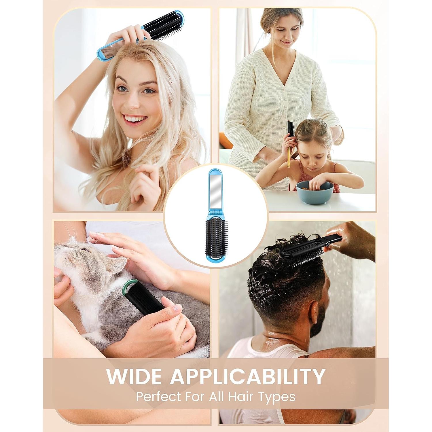 Juego de 6 Cepillos de Pelo Plegables con Espejo MoHern