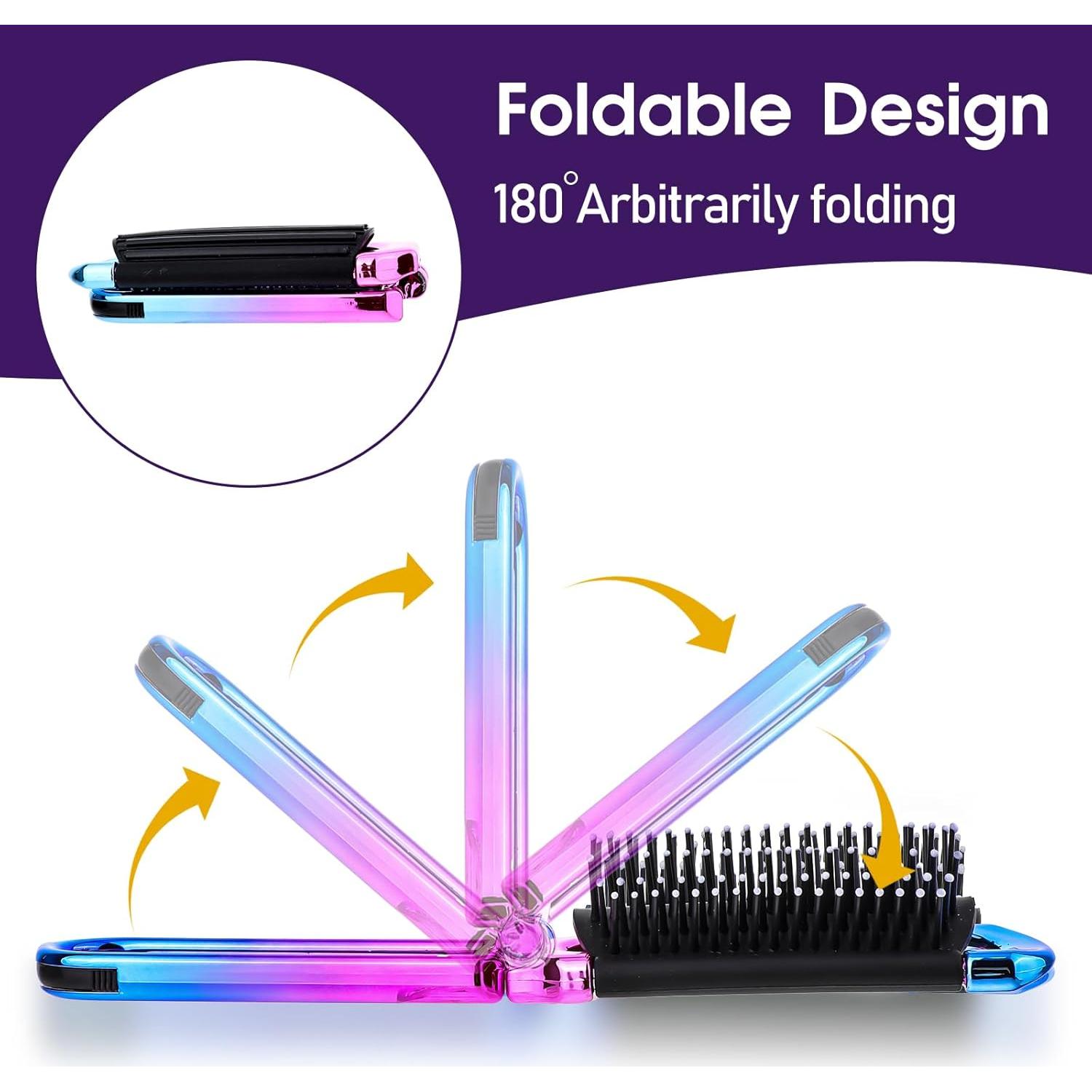 Cepillo de Pelo Plegable con Espejo MOZEAT LENS - 2 Piezas Rosa