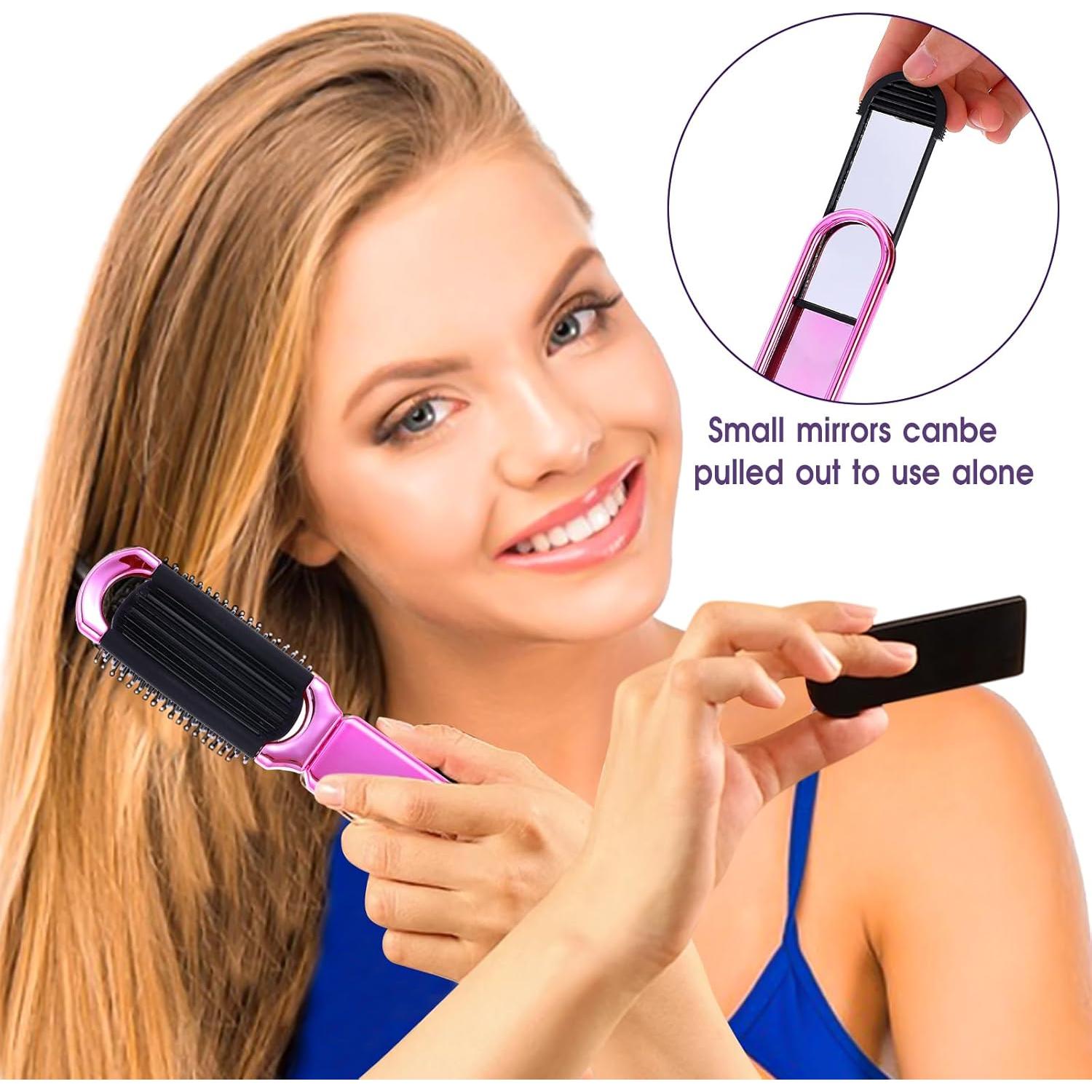 Cepillo de Pelo Plegable con Espejo MOZEAT LENS - 2 Piezas Rosa