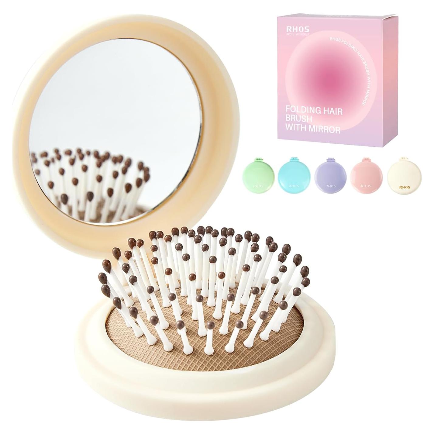 Cepillo Plegable con Espejo RHOS para Viaje - Beige