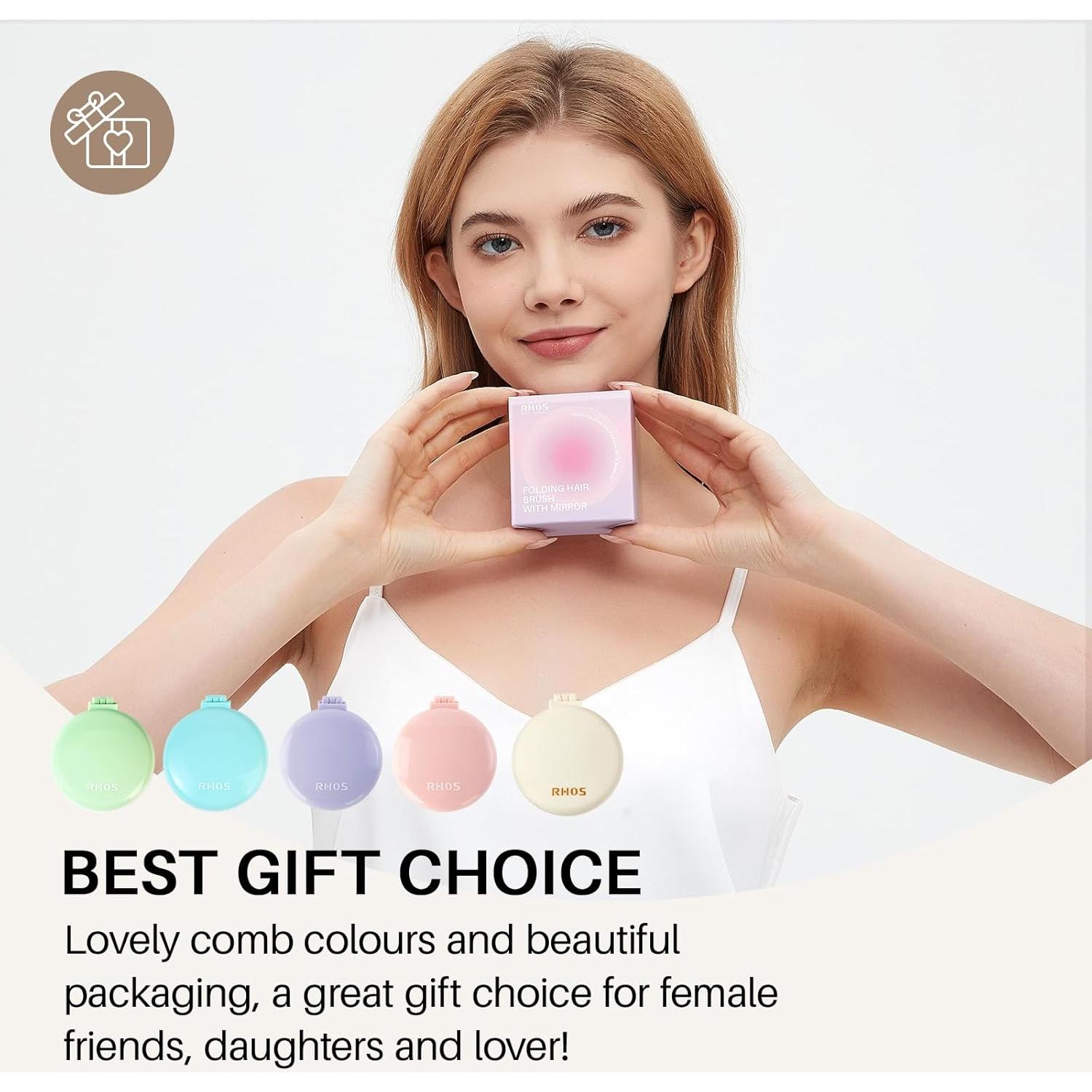 Cepillo Plegable con Espejo RHOS para Viaje - Beige