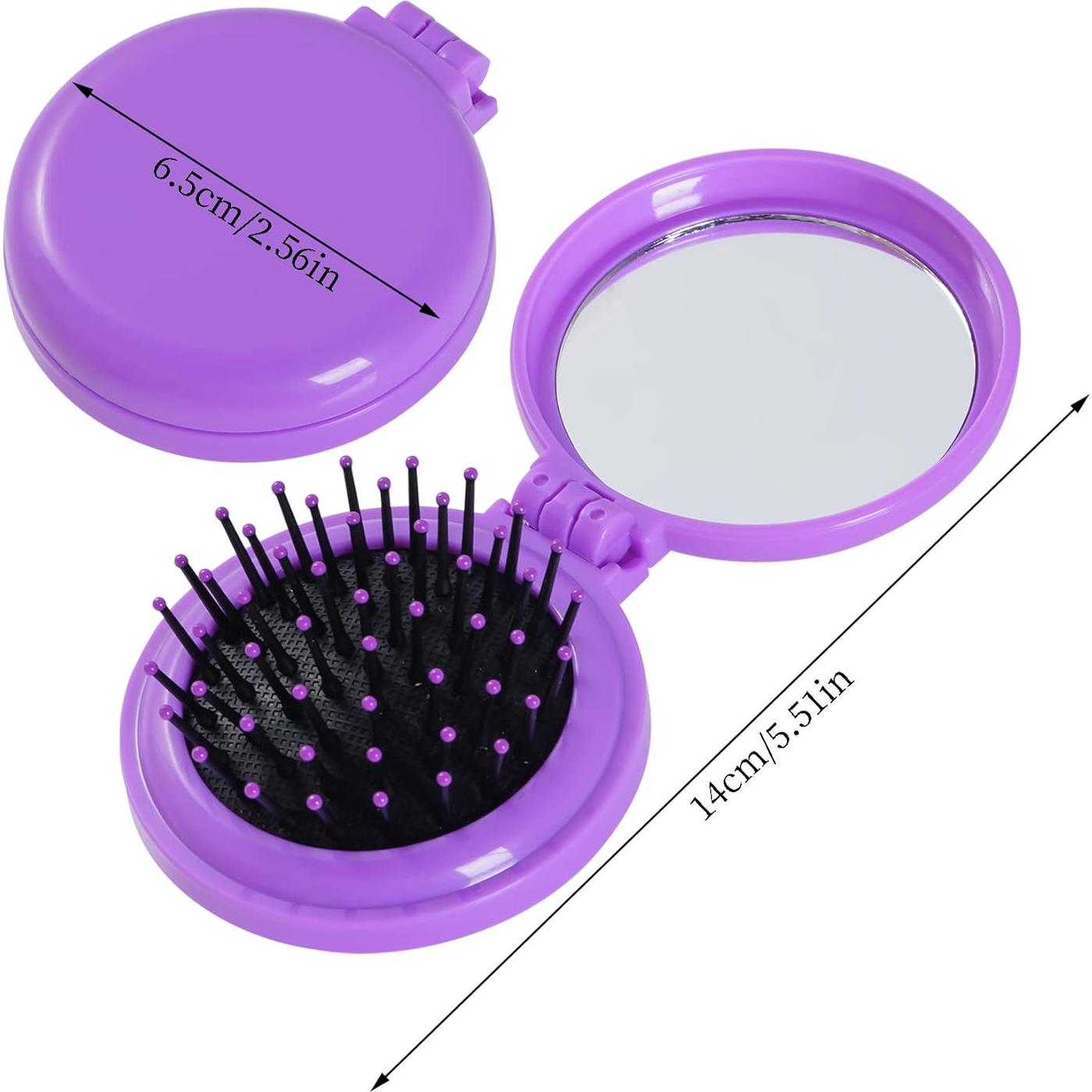 2 Cepillos de Pelo Plegables con Espejo - Heliltd - Rosa y Púrpura