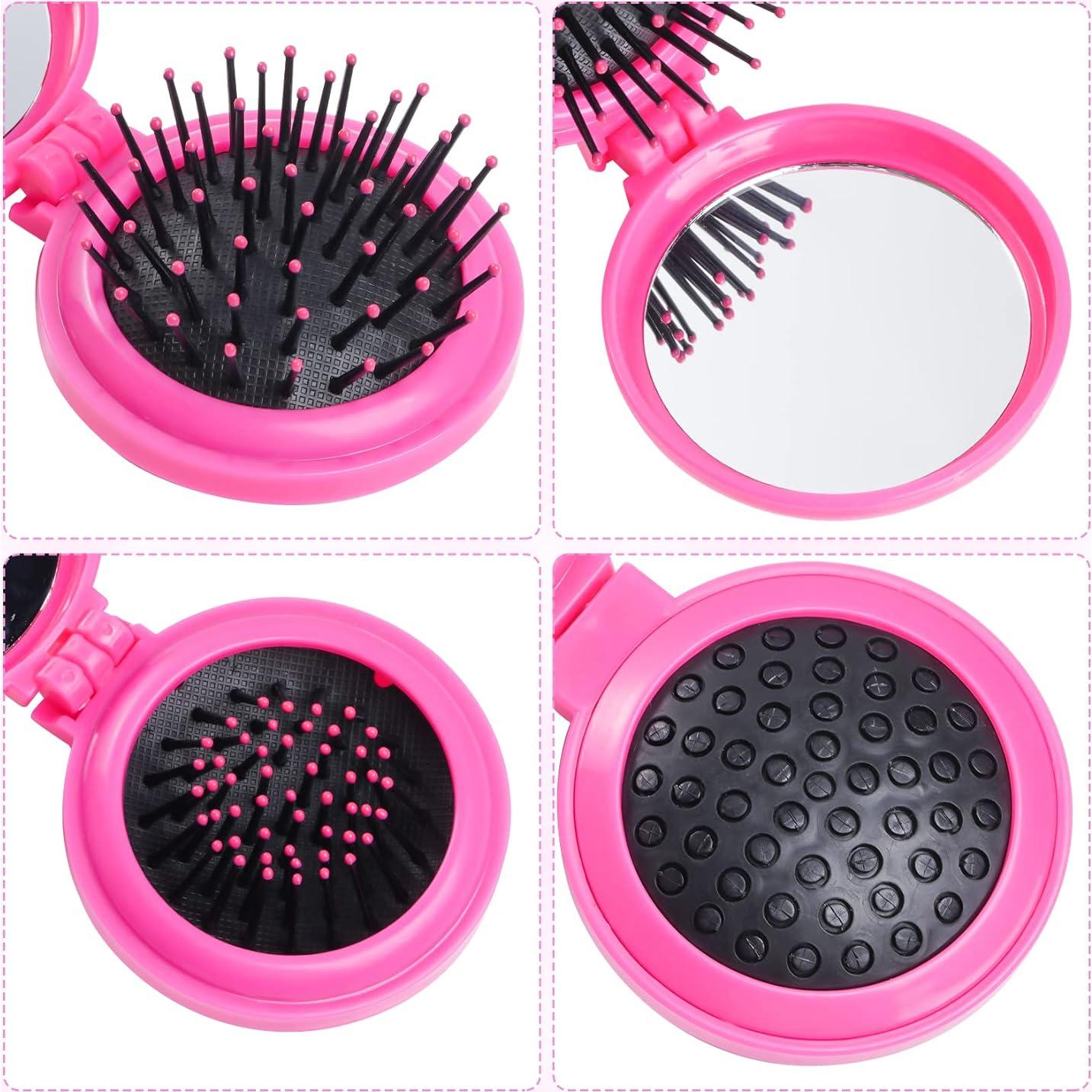 2 Cepillos de Pelo Plegables con Espejo - Heliltd - Rosa y Púrpura