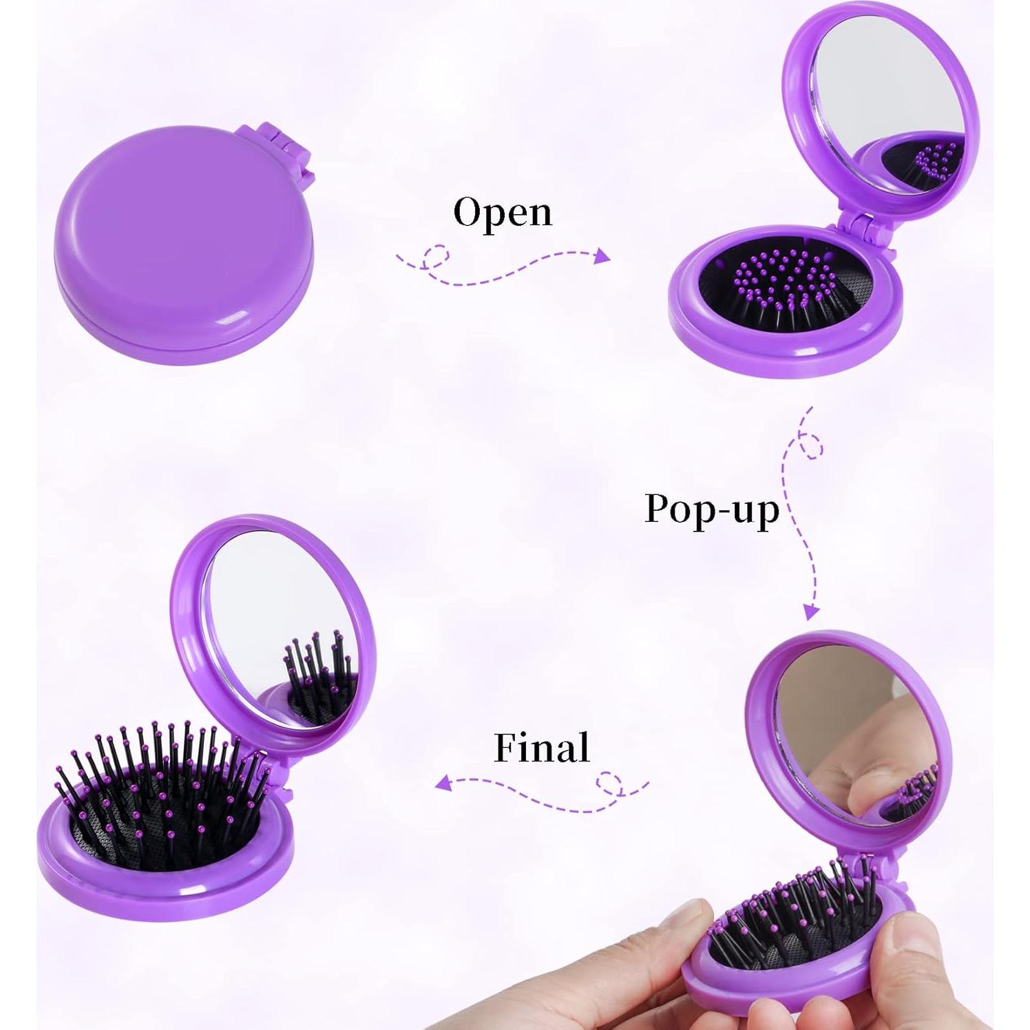 2 Cepillos de Pelo Plegables con Espejo - Heliltd - Rosa y Púrpura