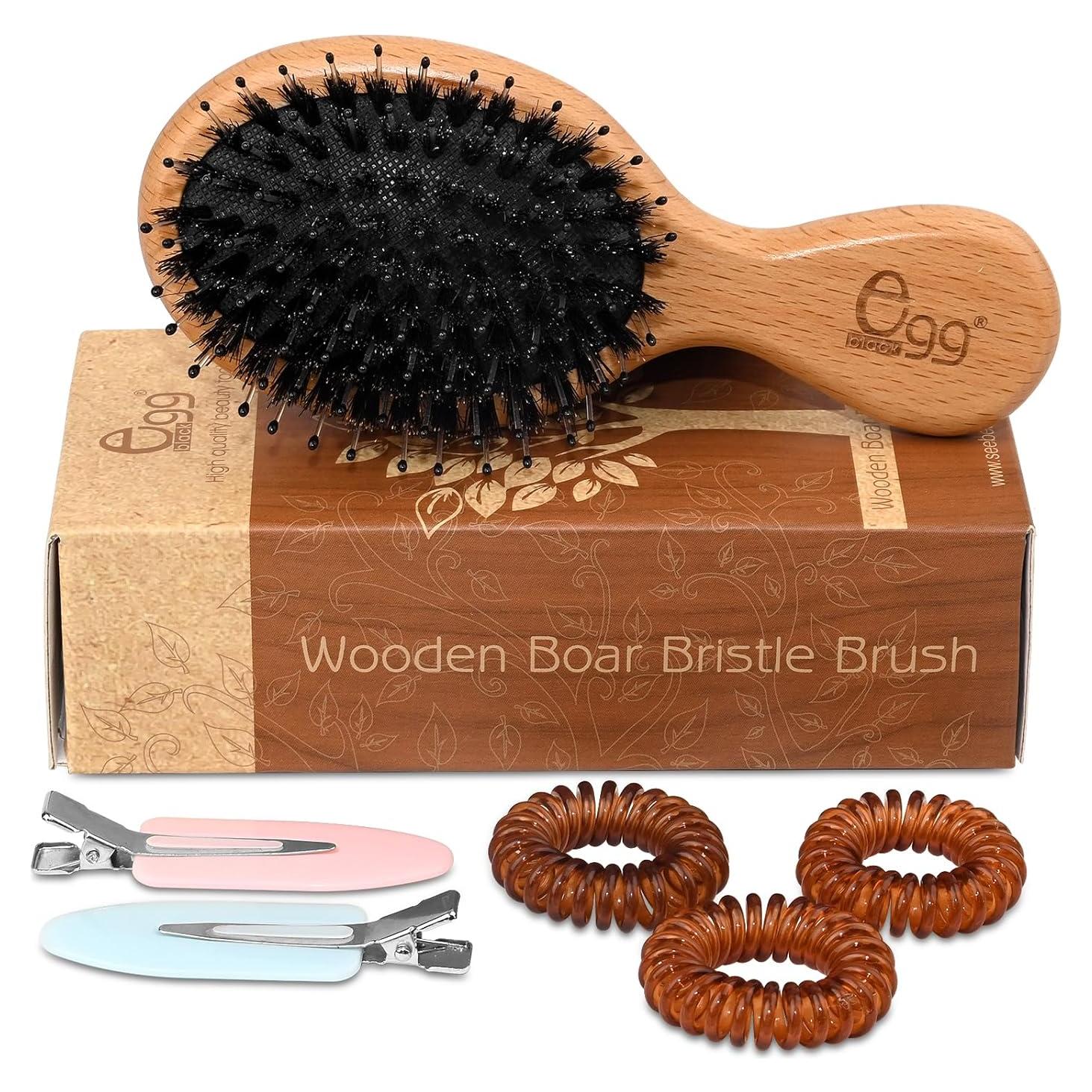 Cepillo de Cabello Mini BLACK EGG de Cerda de Jabalí 14cm