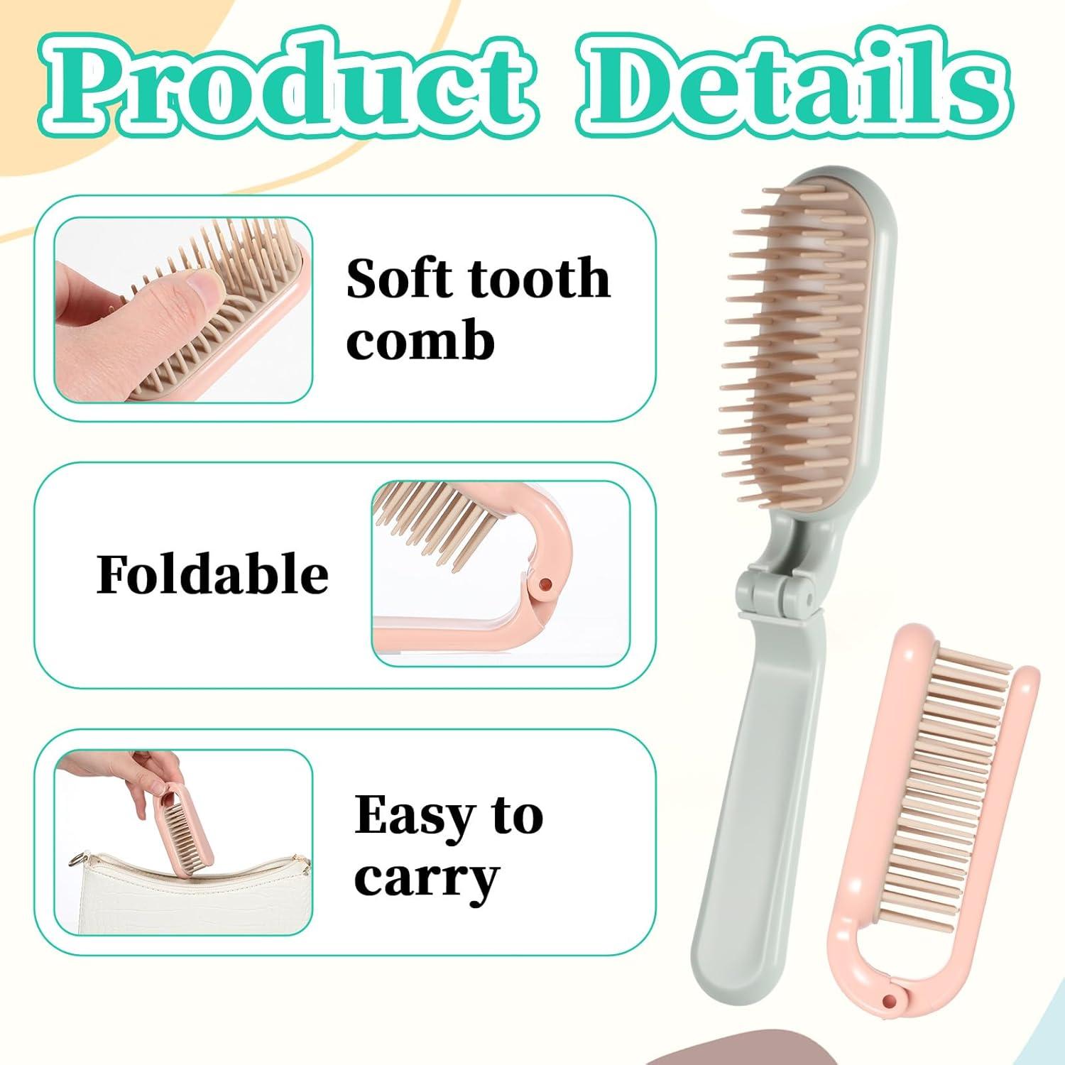 Cepillo de Cabello Plegable SynHHergyx 2 Pcs Compacto Verde Rosa