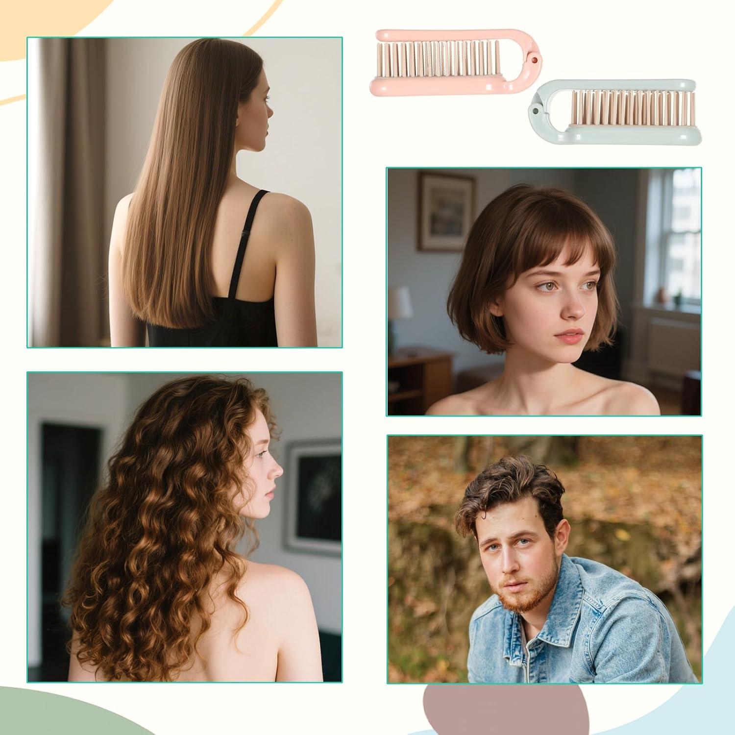 Cepillo de Cabello Plegable SynHHergyx 2 Pcs Compacto Verde Rosa