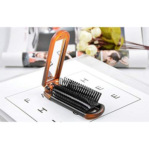 Cepillo de Pelo Plegable Ancable con Espejo Compacto 10.5cm