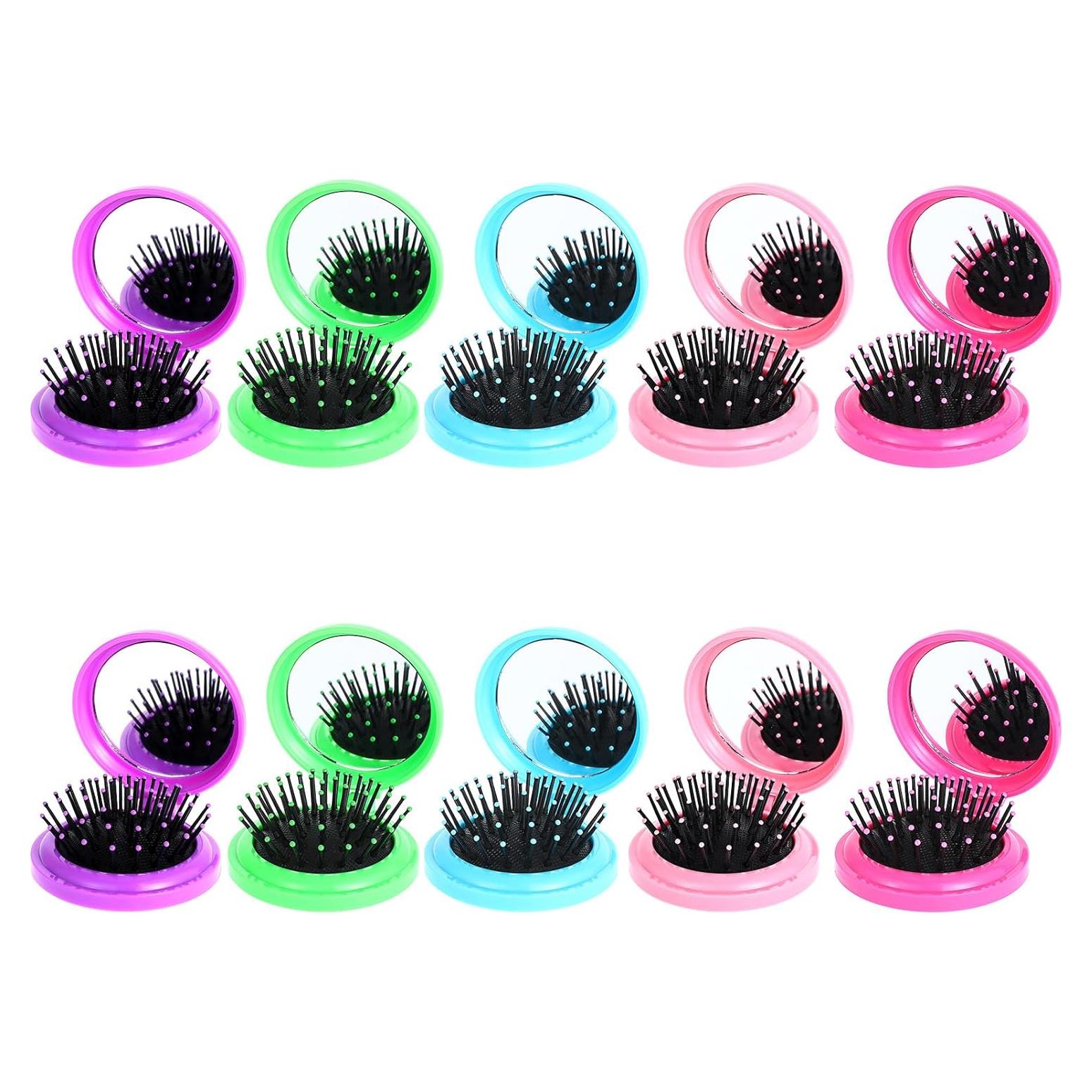 10 Piezas Cepillo de Pelo Plegable con Espejo Compacto Dimeho