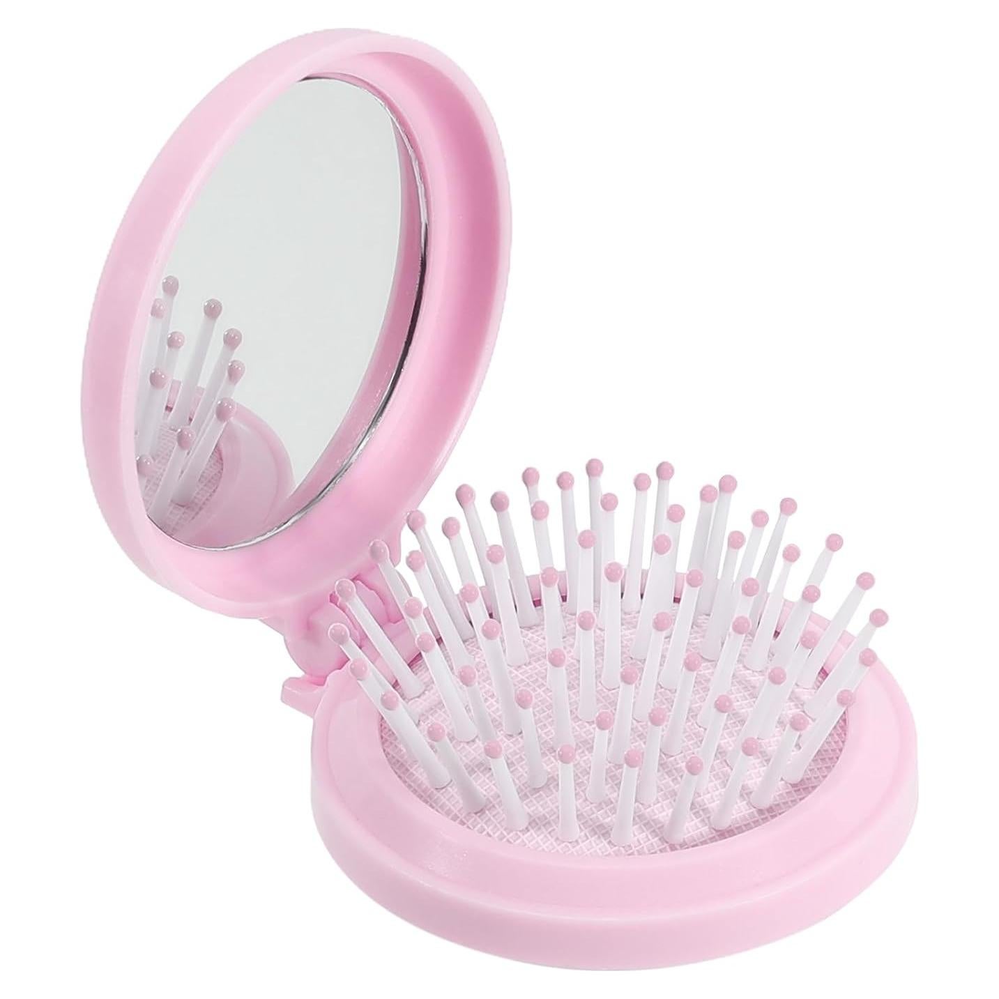 Mini Cepillo de Cabello Plegable SIMPOR con Espejo Rosa
