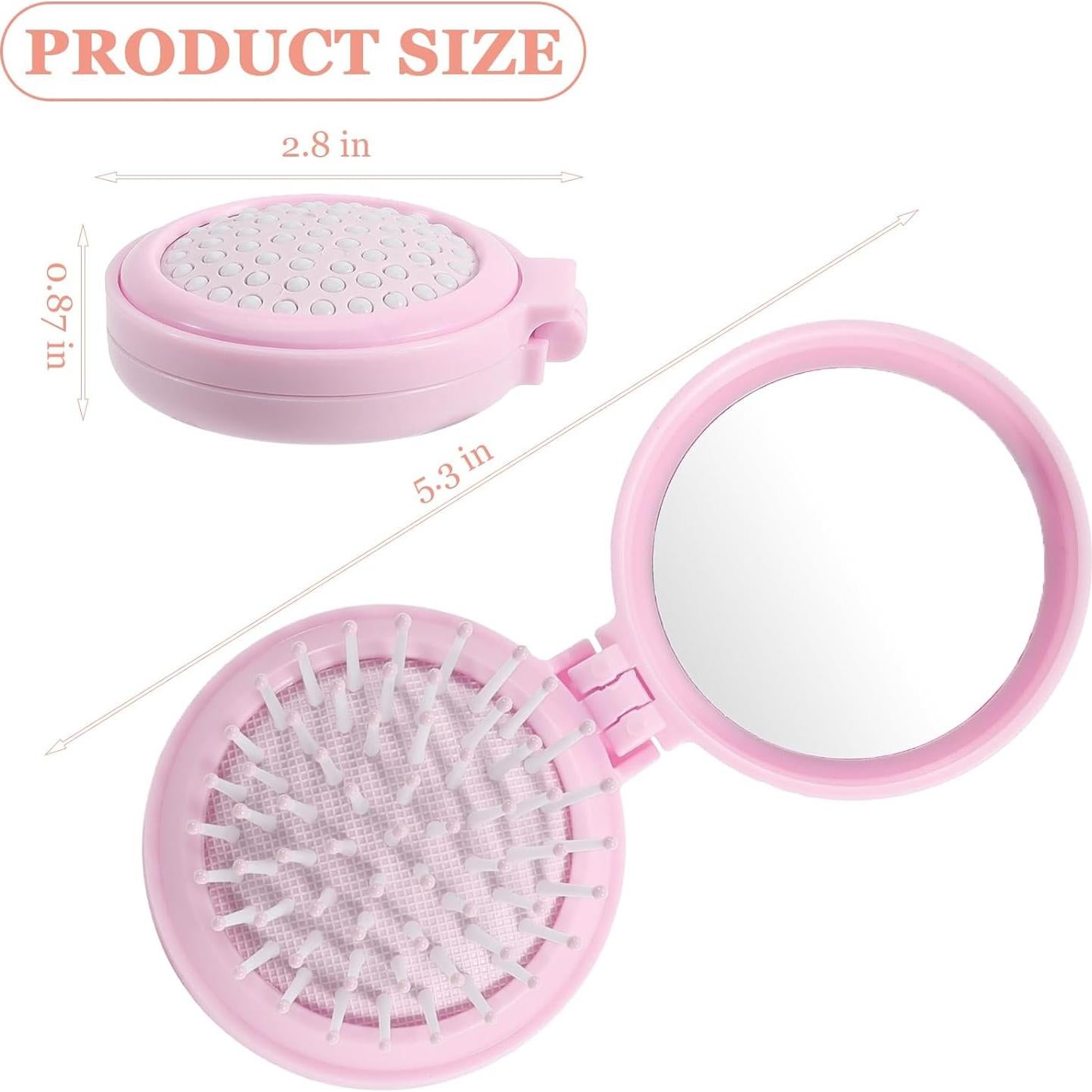 Mini Cepillo de Cabello Plegable SIMPOR con Espejo Rosa