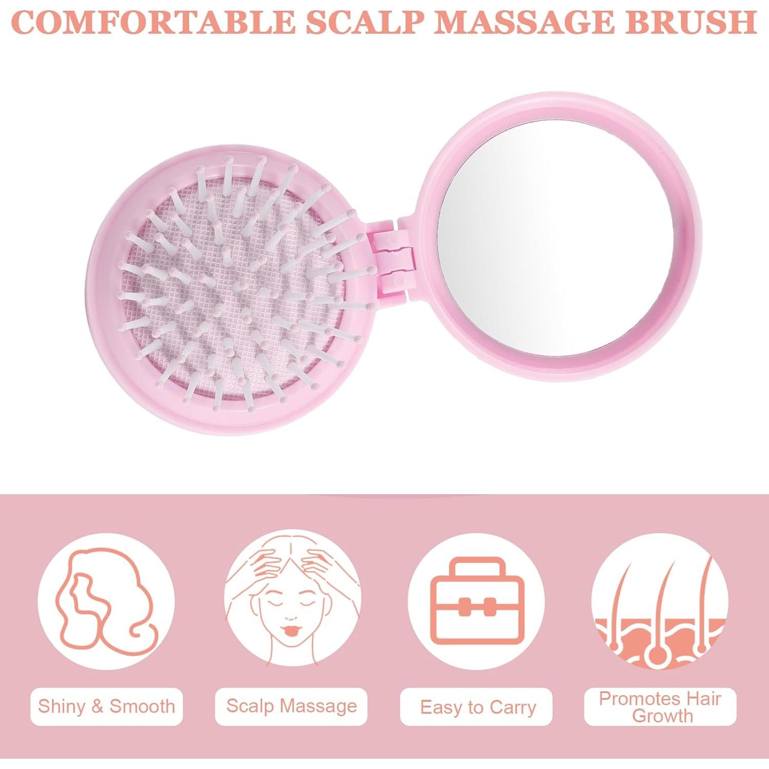 Mini Cepillo de Cabello Plegable SIMPOR con Espejo Rosa