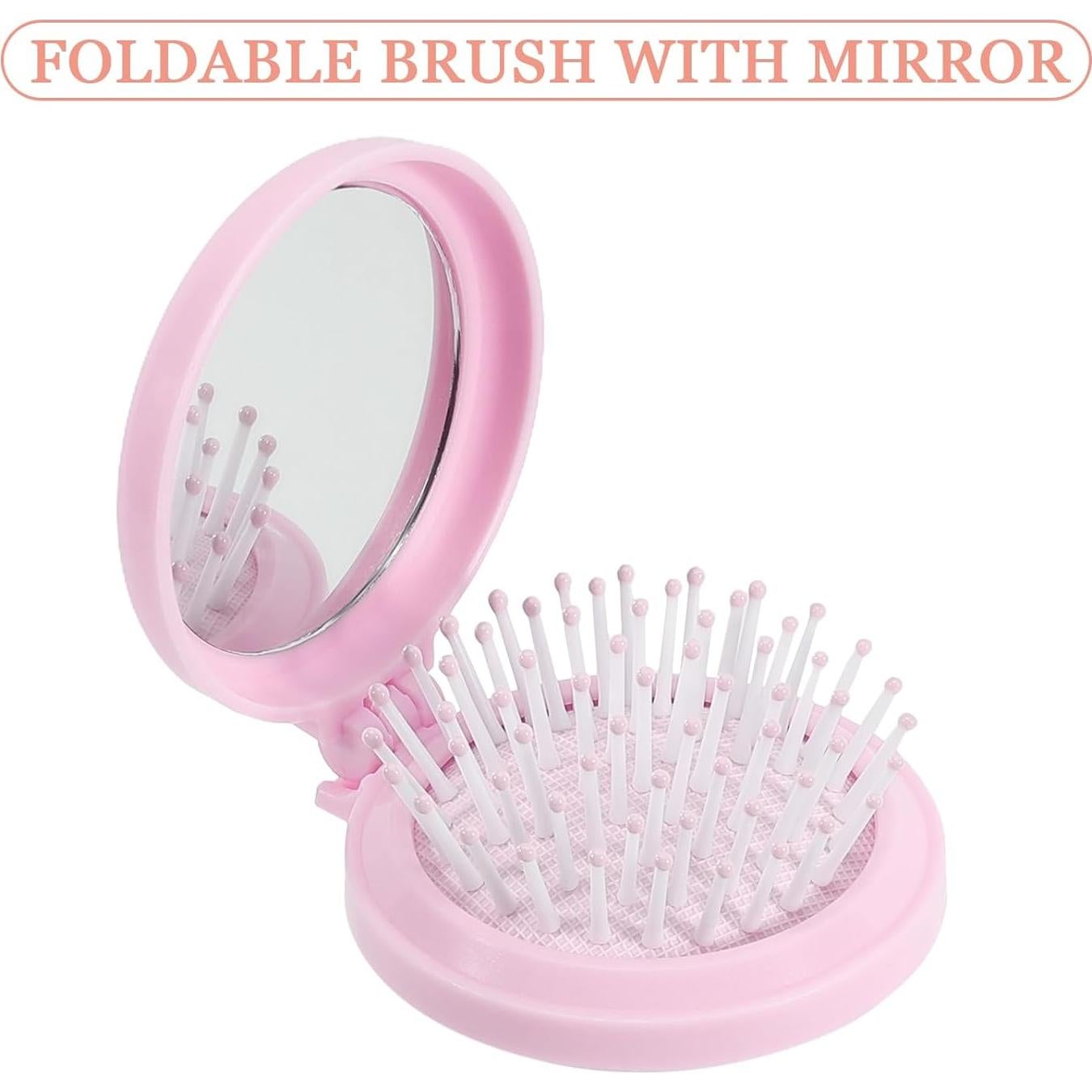 Mini Cepillo de Cabello Plegable SIMPOR con Espejo Rosa