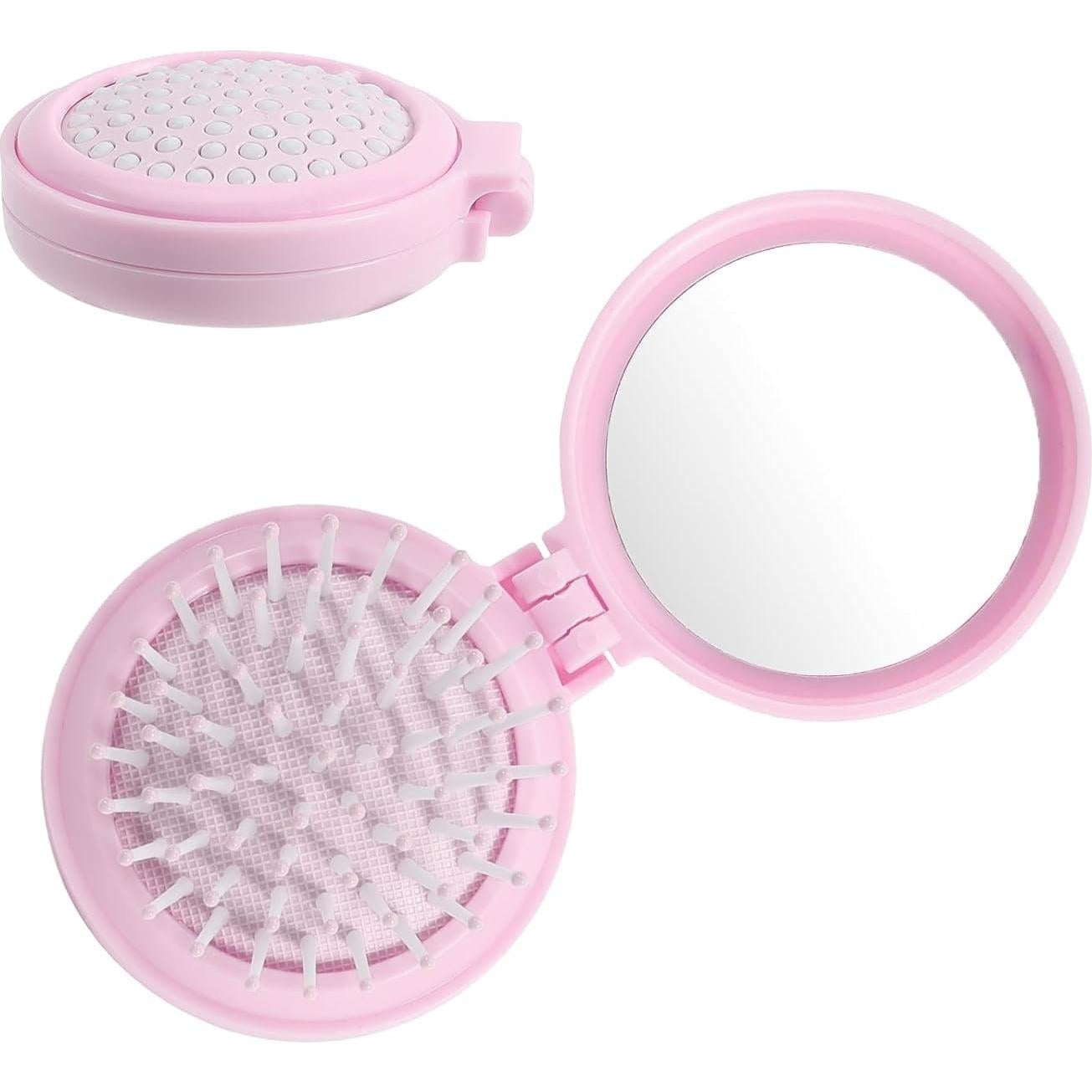 Mini Cepillo de Cabello Plegable SIMPOR con Espejo Rosa