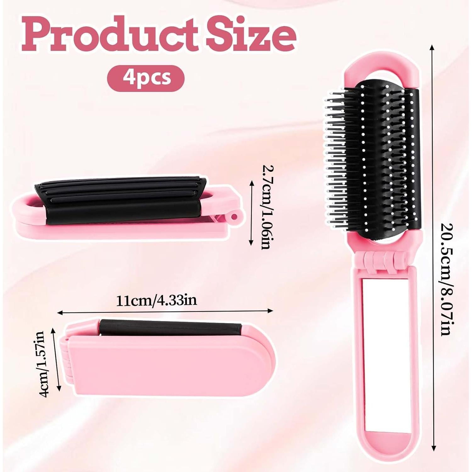 4 Cepillos de Viaje Plegables Compactos con Espejo - Colores Variados