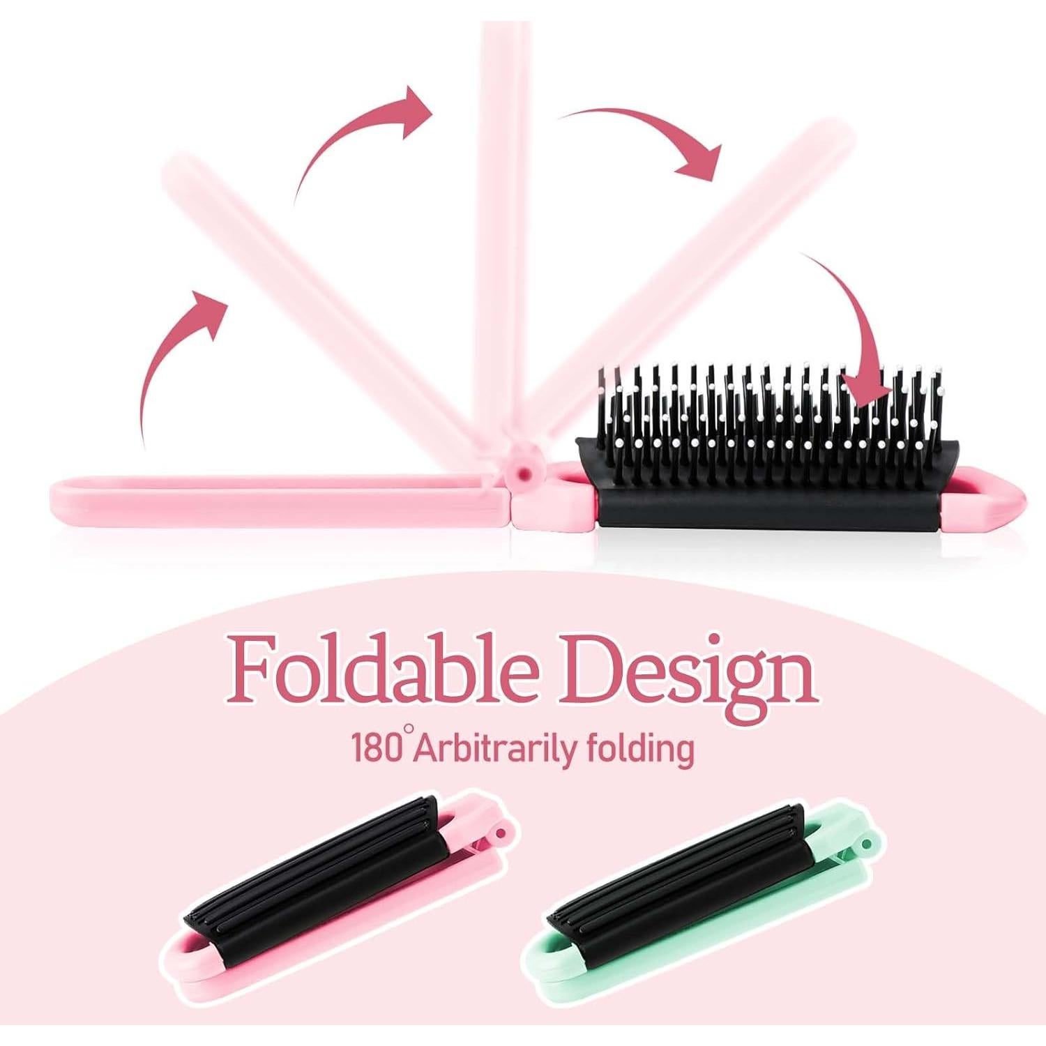 4 Cepillos de Viaje Plegables Compactos con Espejo - Colores Variados