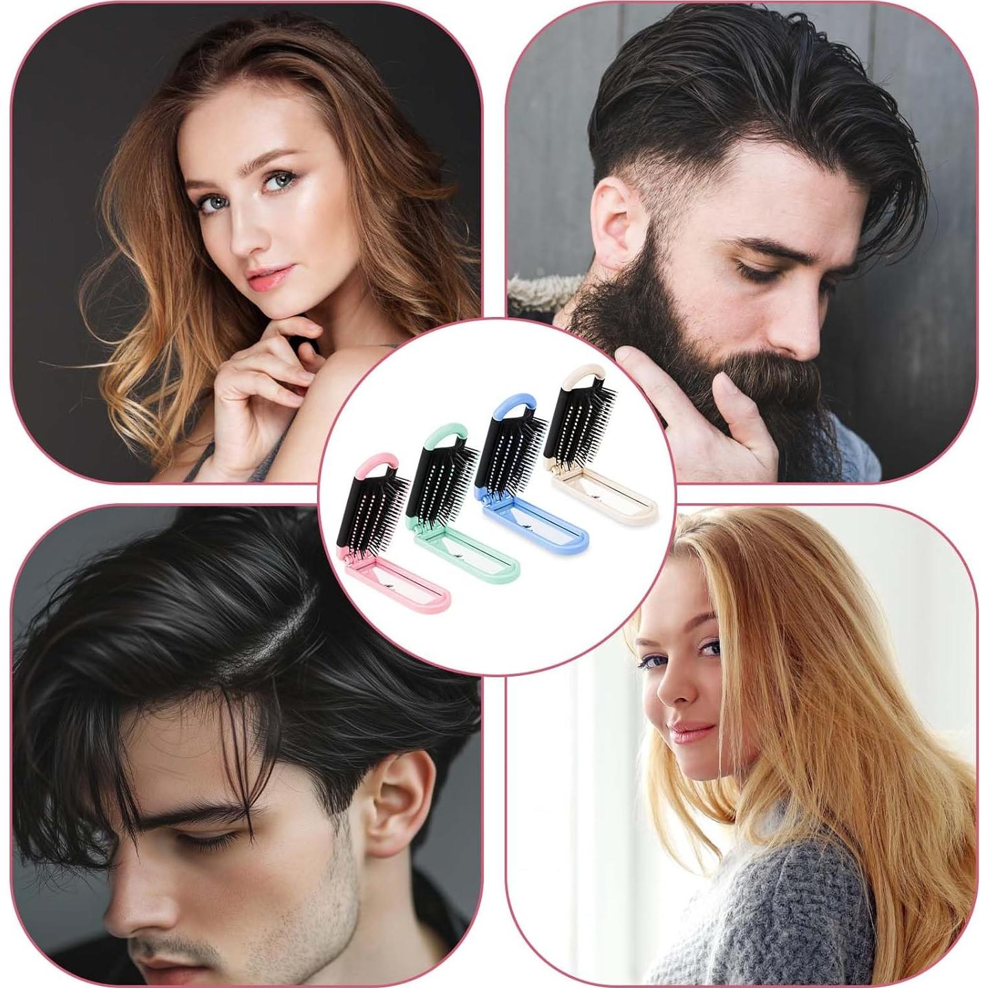 4 Cepillos de Viaje Plegables Compactos con Espejo - Colores Variados