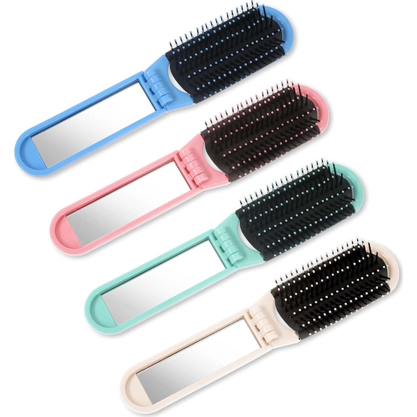 4 Cepillos de Viaje Plegables Compactos con Espejo - Colores Variados